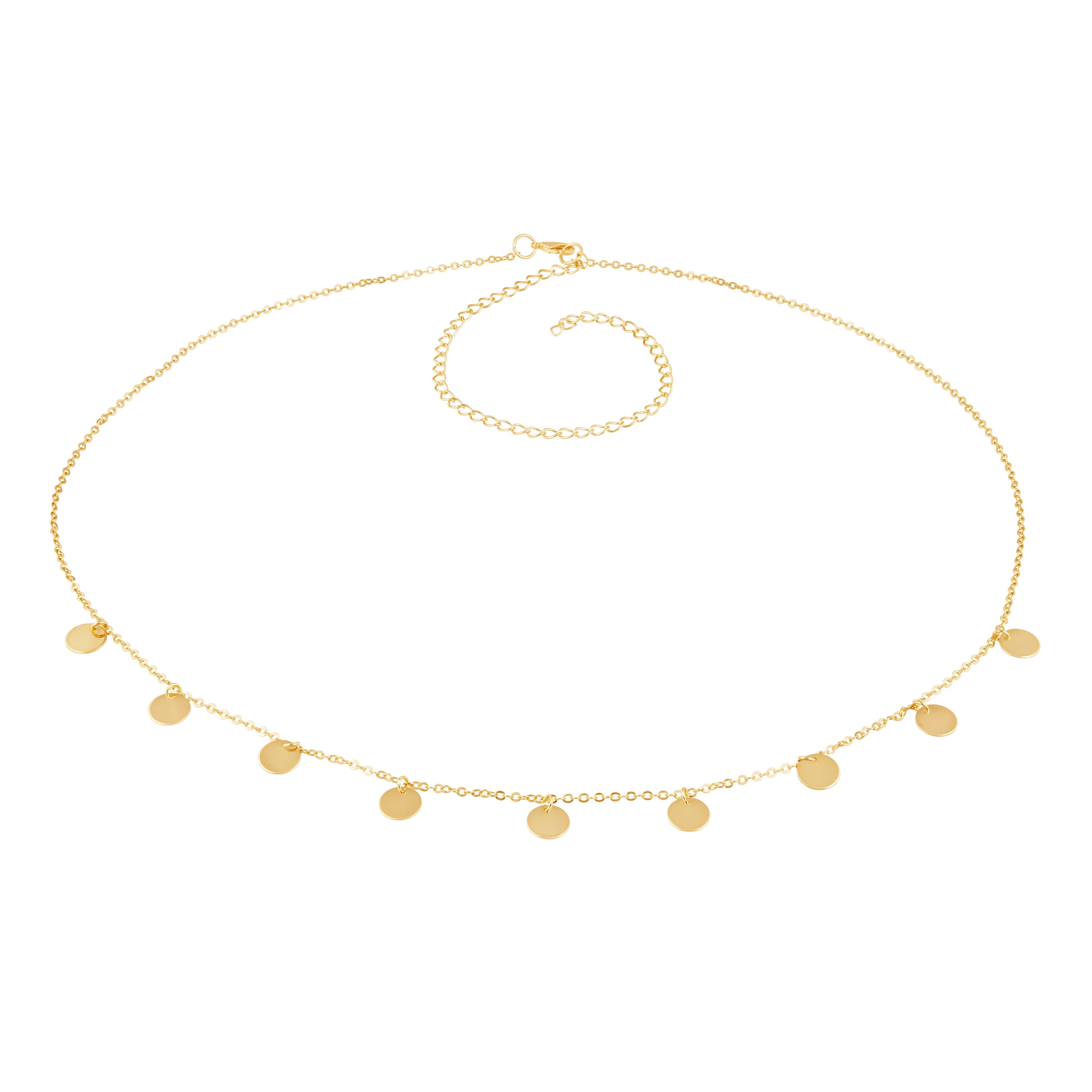 Elegant Cha Cha Belly Chain featuring 14k gold-filled material and adjustable chains, perfect for summer outfits.