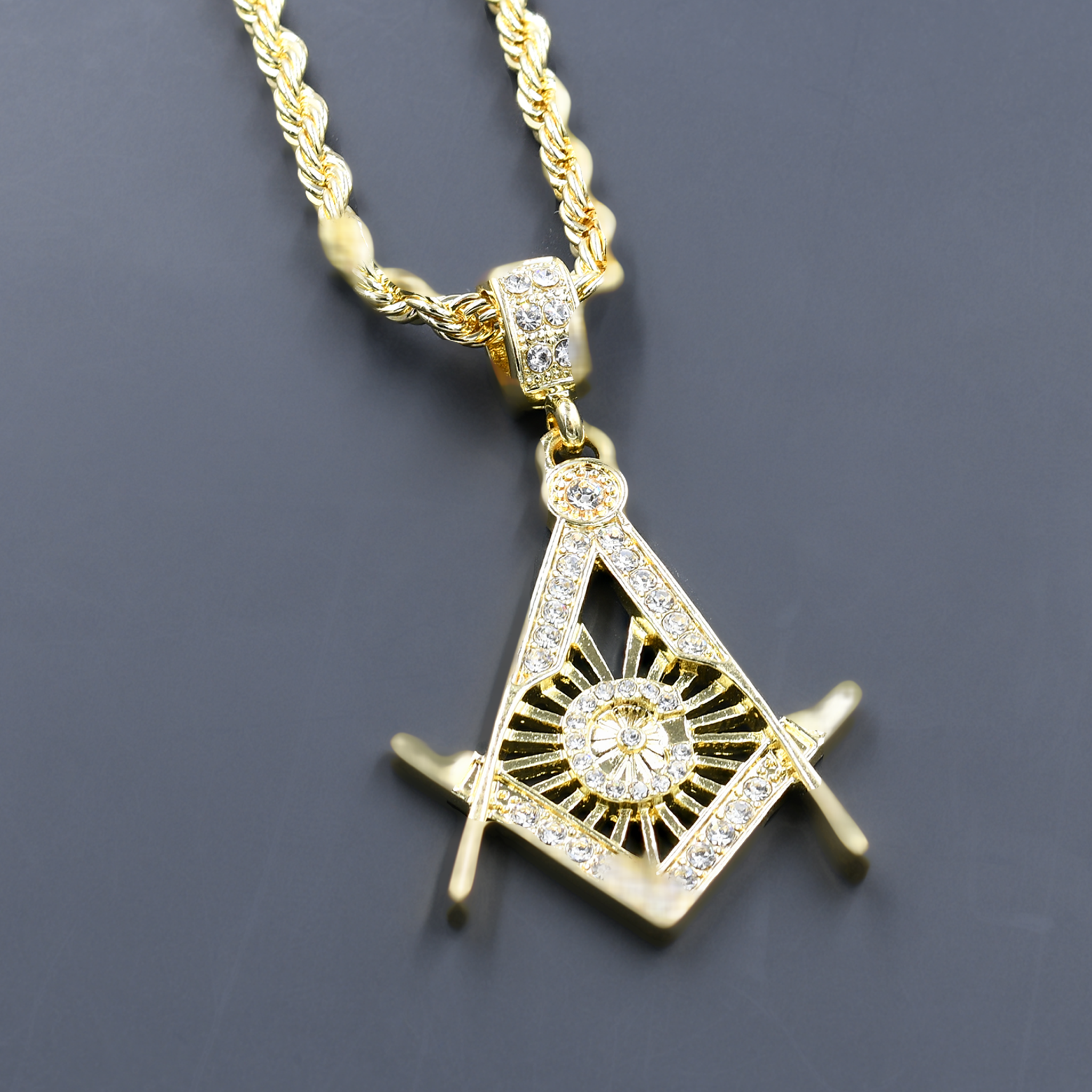 CHAIN AND CHARM - D910382 featuring a crystal stone studded pendant on a 24'' rope chain, perfect for hip-hop fashion.