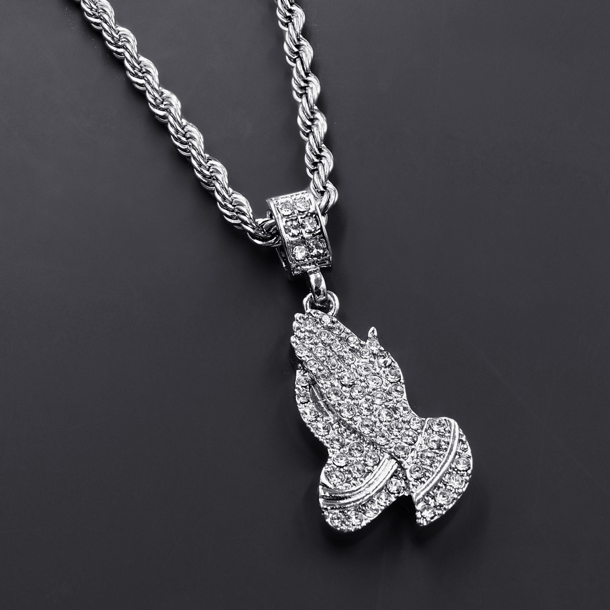 CHAIN AND CHARM - D910541 featuring a crystal stone studded pendant on a 24'' rope chain, perfect for hip-hop fashion.