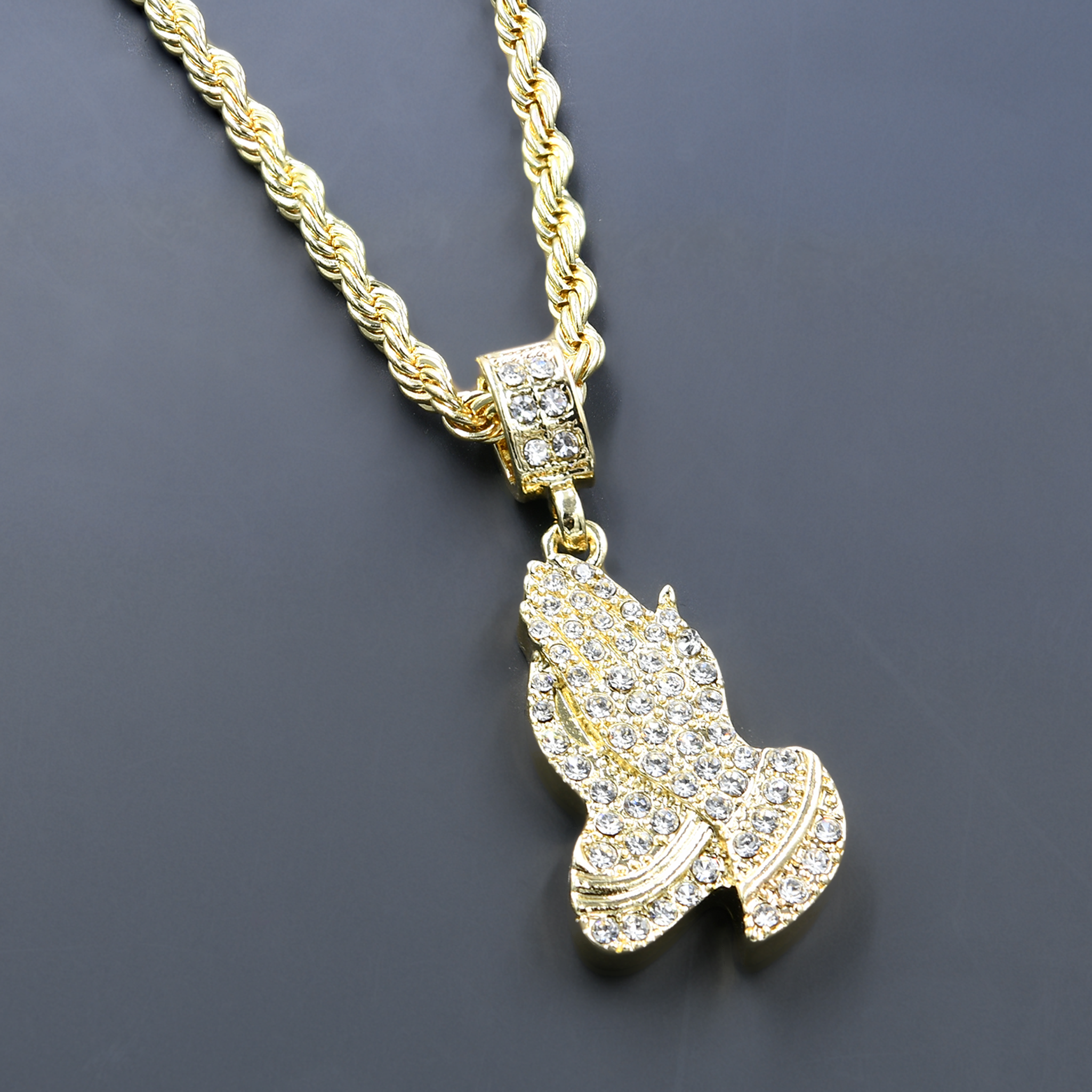 CHAIN AND CHARM - D910542 featuring a crystal-studded pendant on a 24'' rope chain, perfect for hip-hop fashion.