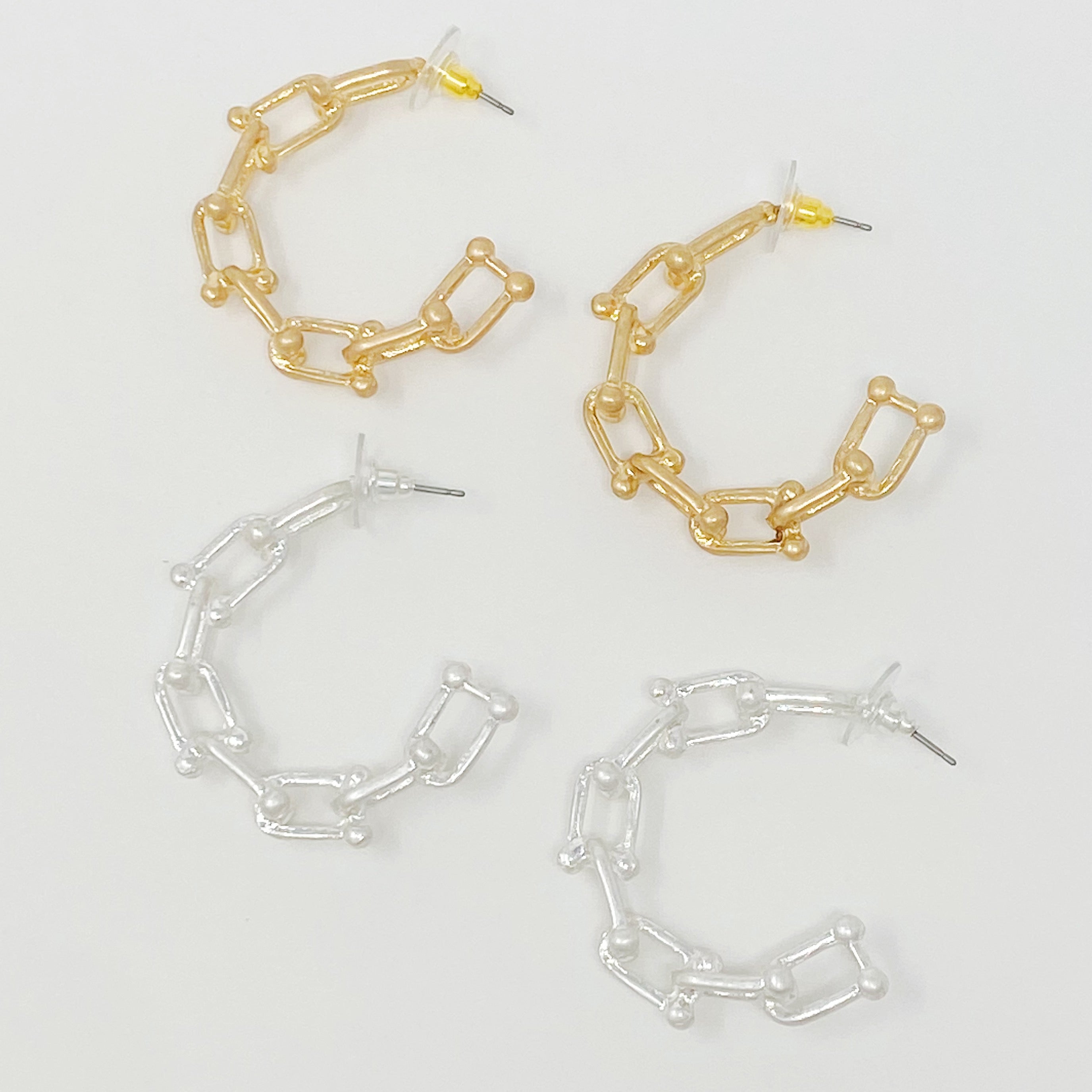 Chained Link Hoop Earrings featuring a stylish design in worn gold finish, perfect for everyday wear.