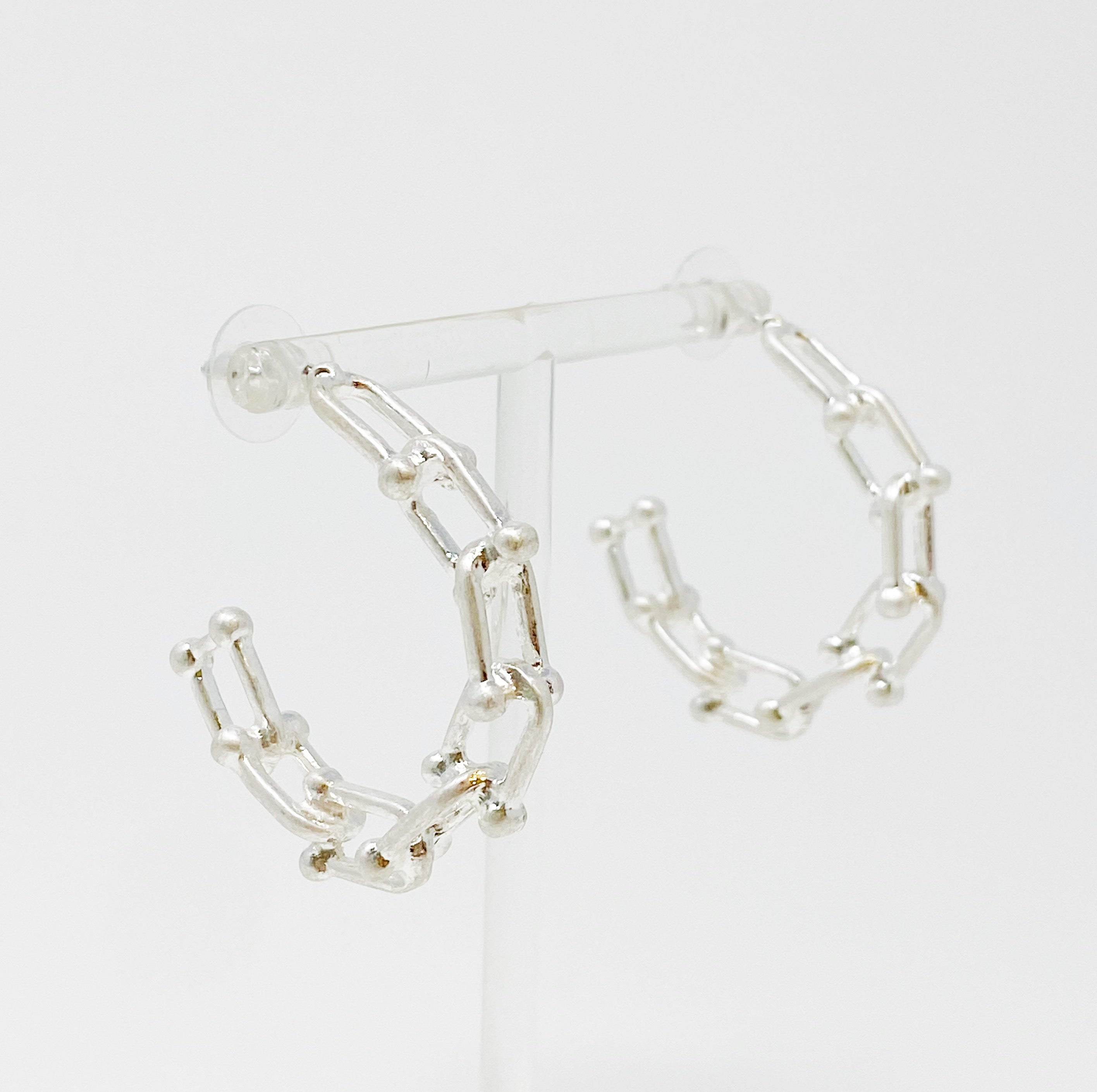 Chained Link Hoop Earrings featuring a stylish design in worn gold finish, perfect for everyday wear.