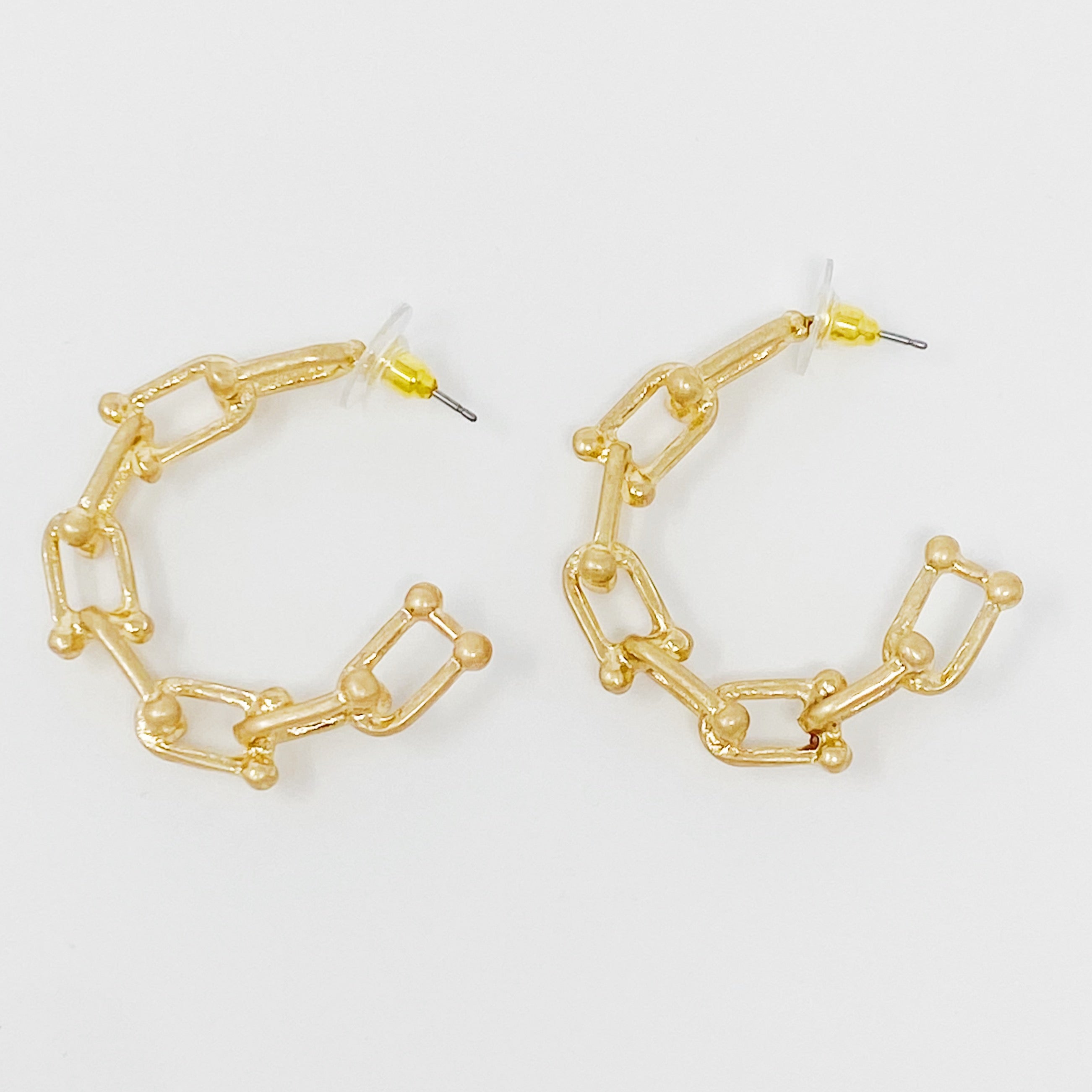 Chained Link Hoop Earrings featuring a stylish design in worn gold finish, perfect for everyday wear.