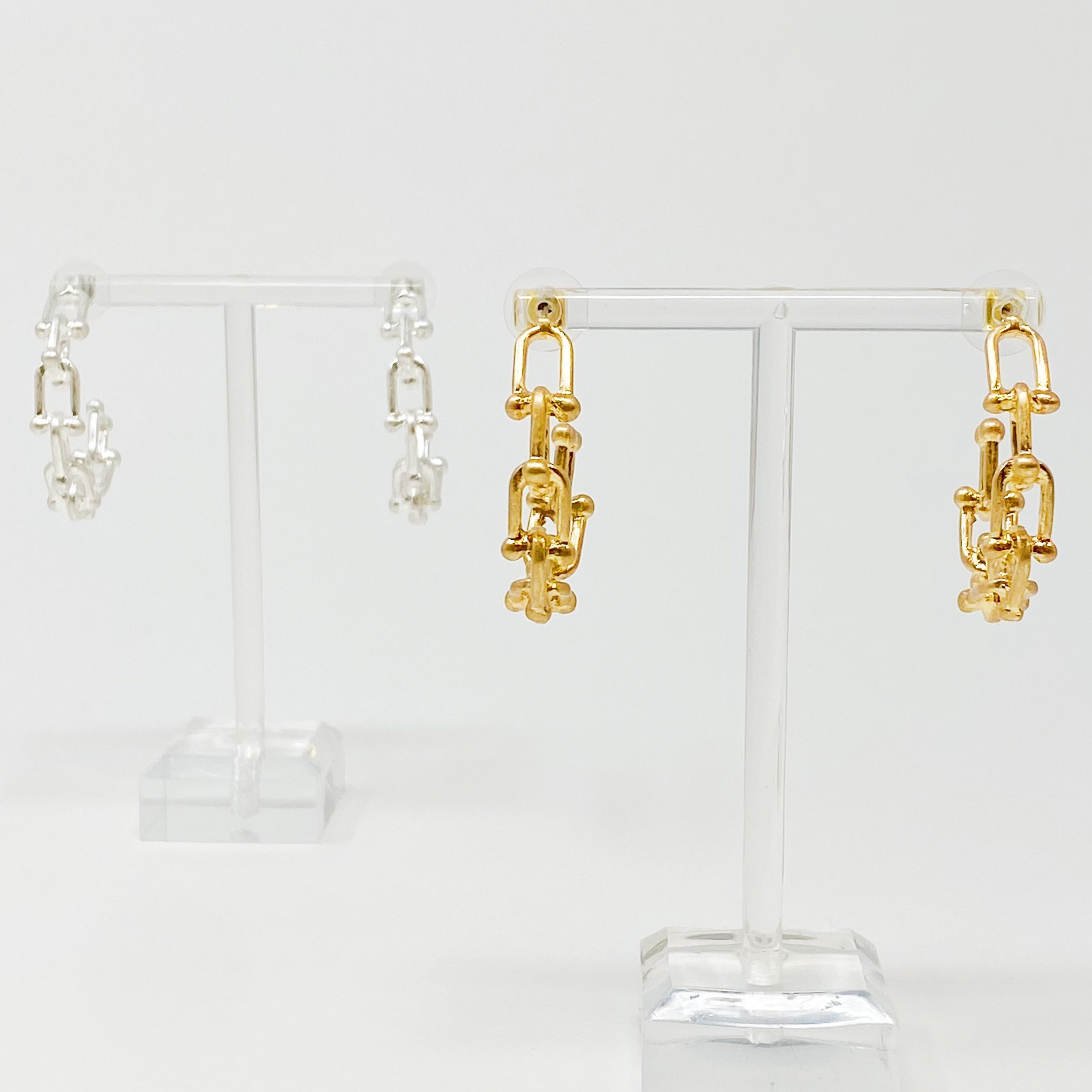 Chained Link Hoop Earrings featuring a stylish design in worn gold finish, perfect for everyday wear.