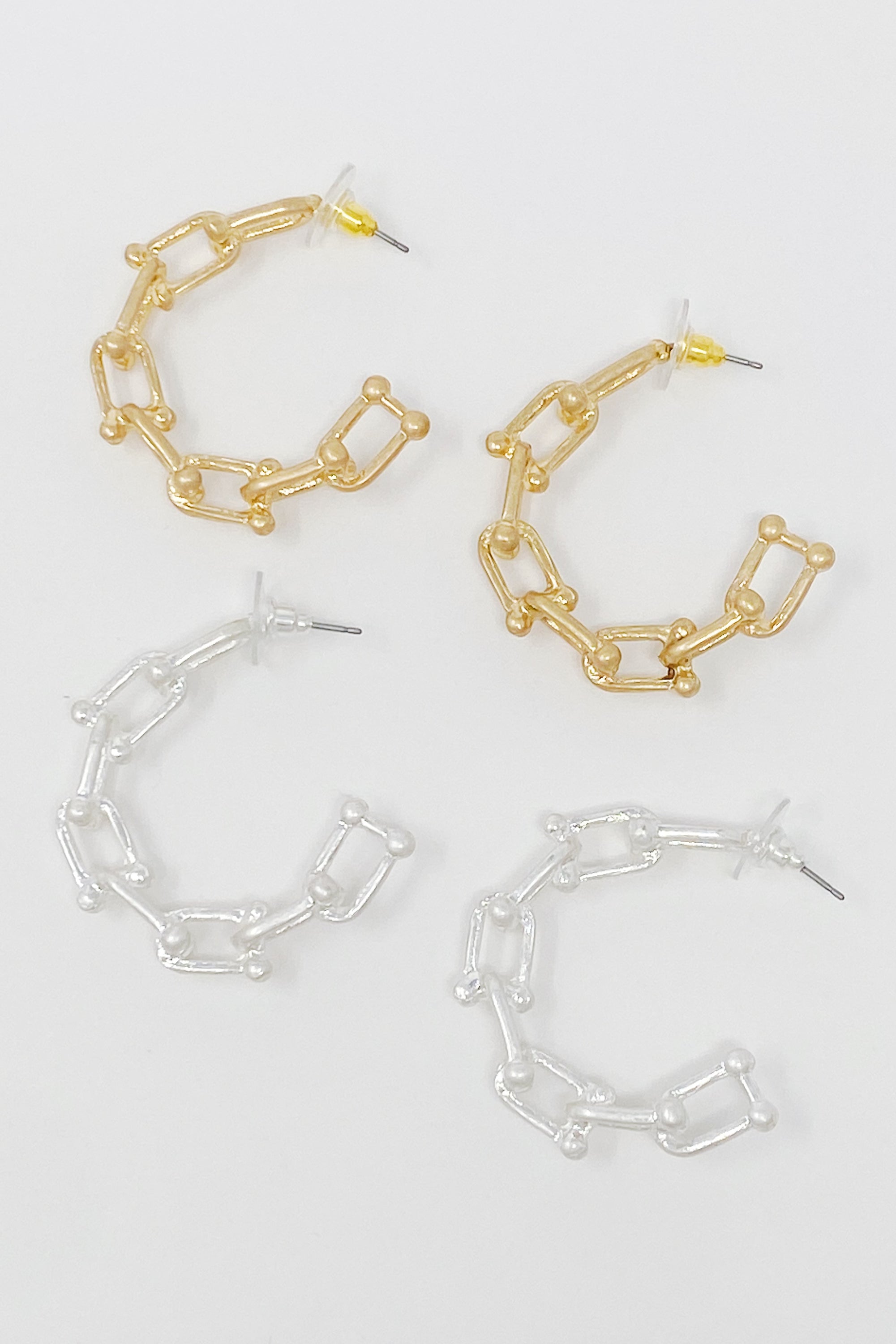 Chained Link Hoop Earrings featuring a stylish design in worn gold finish, perfect for everyday wear.