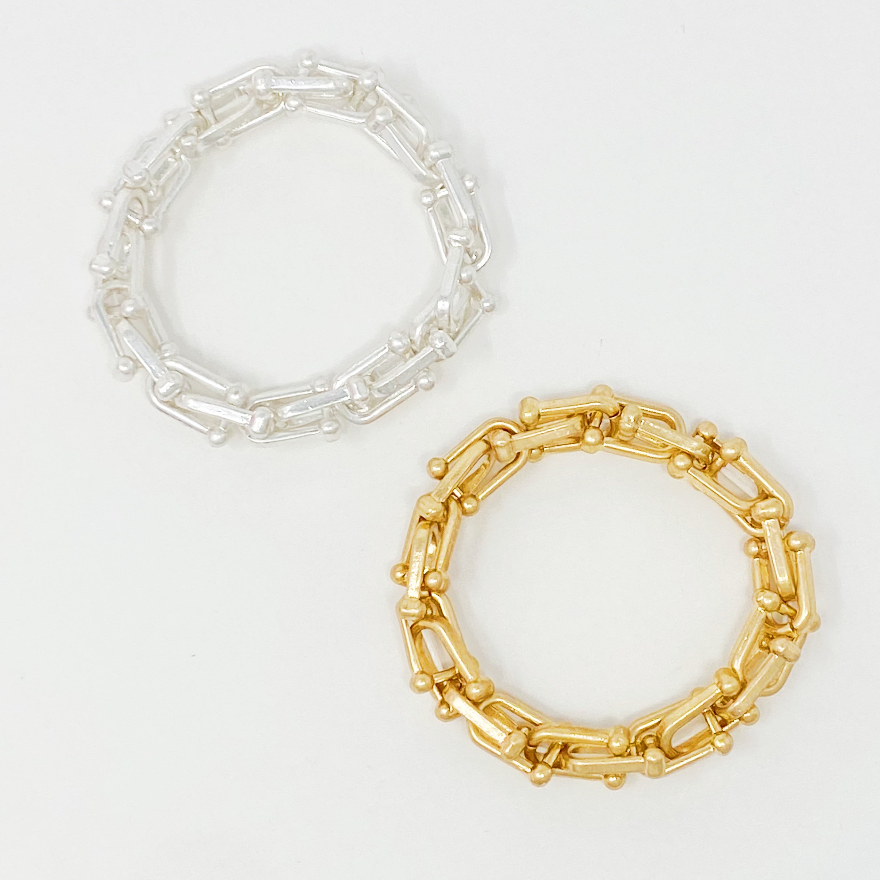 Chained Link Stretch Bracelet featuring a trendy link chain design in a worn gold finish, perfect for stylish accessorizing.