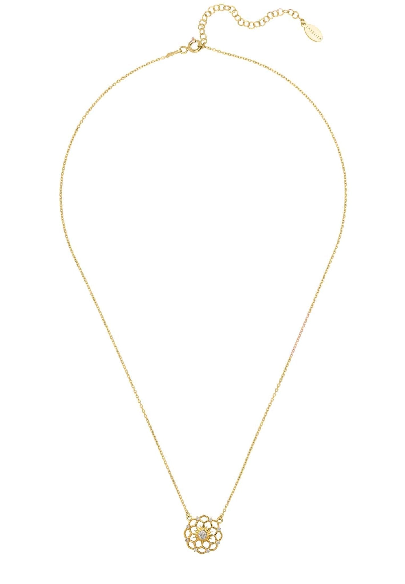 Chakra Pendant Necklace in gold with white zirconia, showcasing a delicate design perfect for everyday wear.