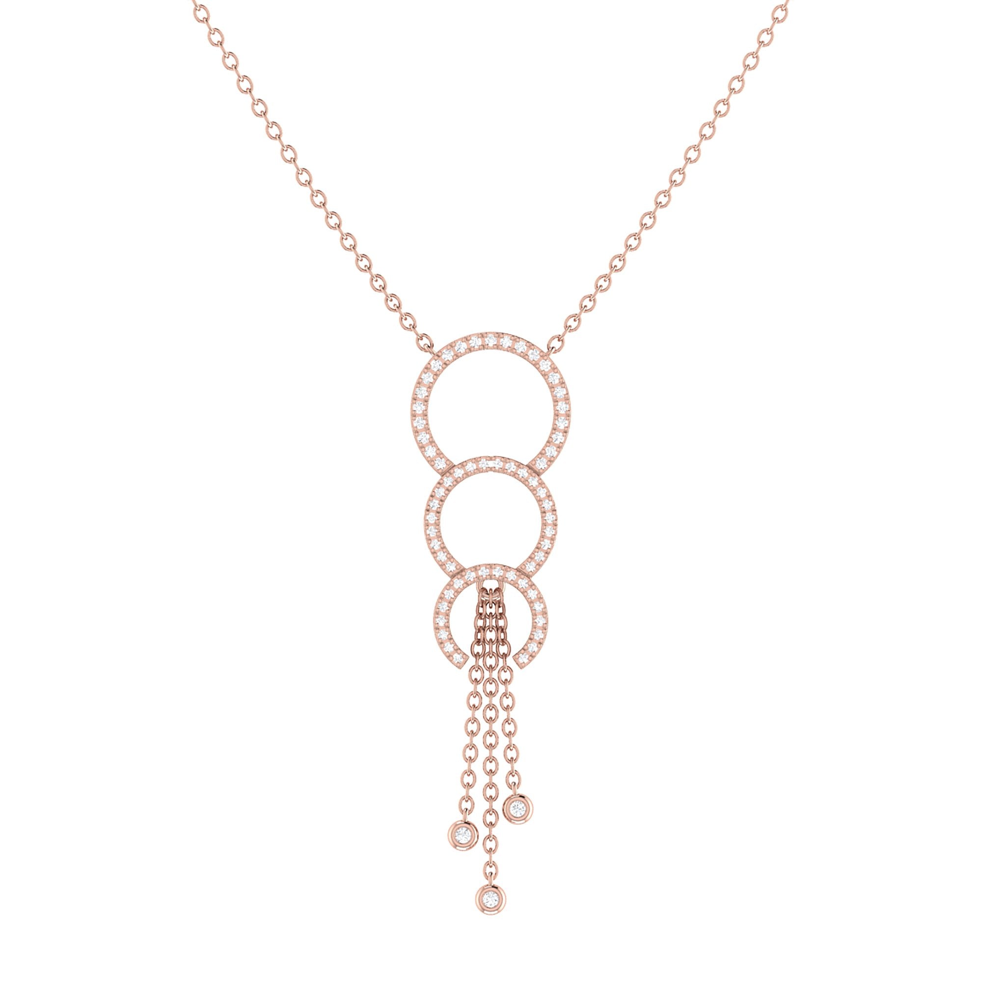 Chandelier Circle Trio Bolo Adjustable Diamond Lariat Necklace in 14K Rose Gold Vermeil with genuine diamonds and adjustable chain.