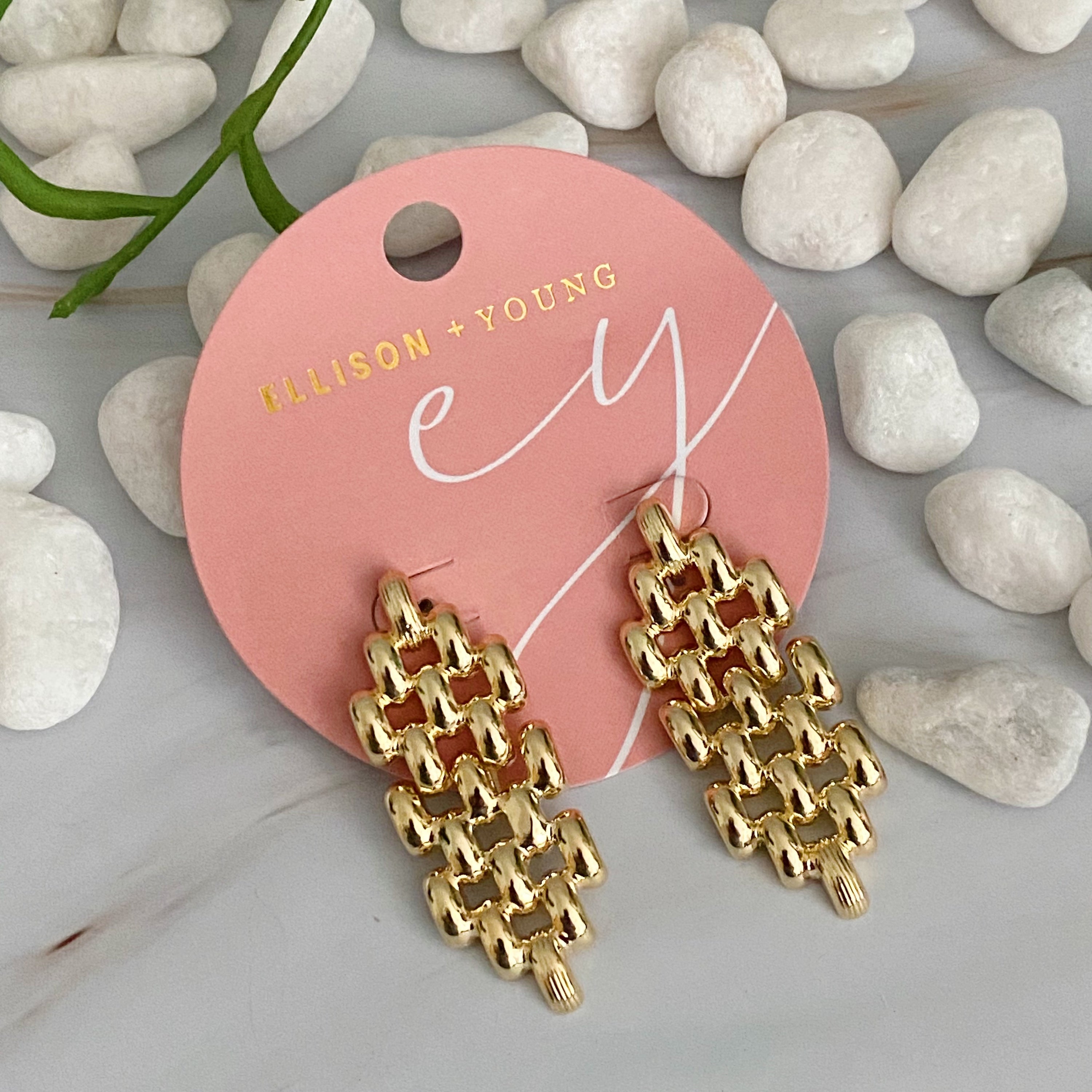 Charm Of City Girl Chain Earrings featuring a lightweight, modern design in gold or rhodium plating, perfect for chic outfits.