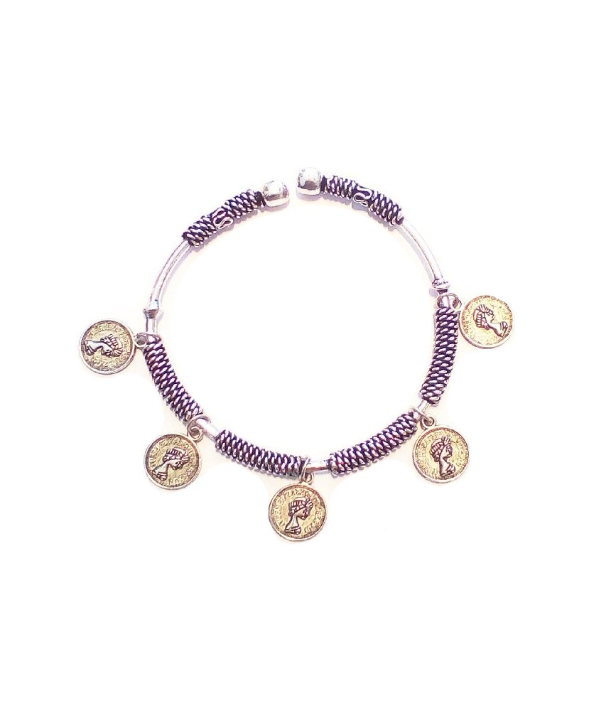 A stylish Charm Silver Bracelet, handmade with love, featuring an adjustable design suitable for both men and women, crafted from hypoallergenic brass.