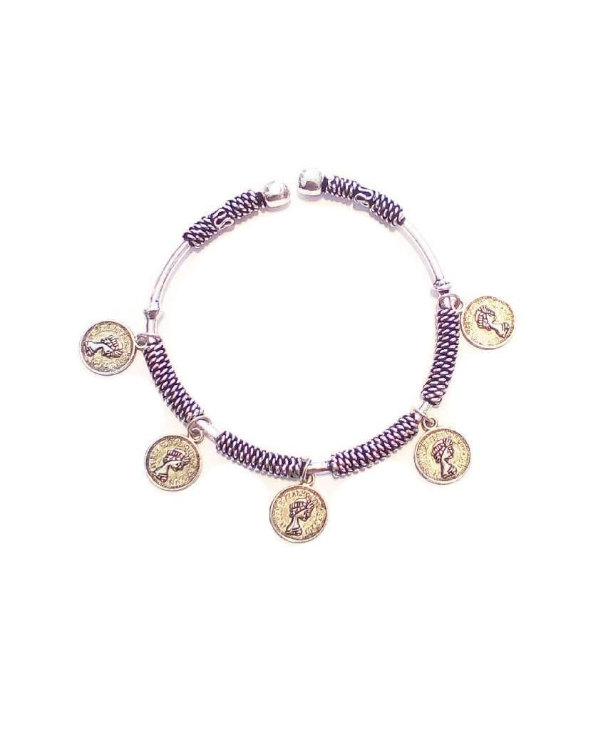 A stylish Charm Silver Bracelet, handmade with love, featuring an adjustable design suitable for both men and women, crafted from hypoallergenic brass.