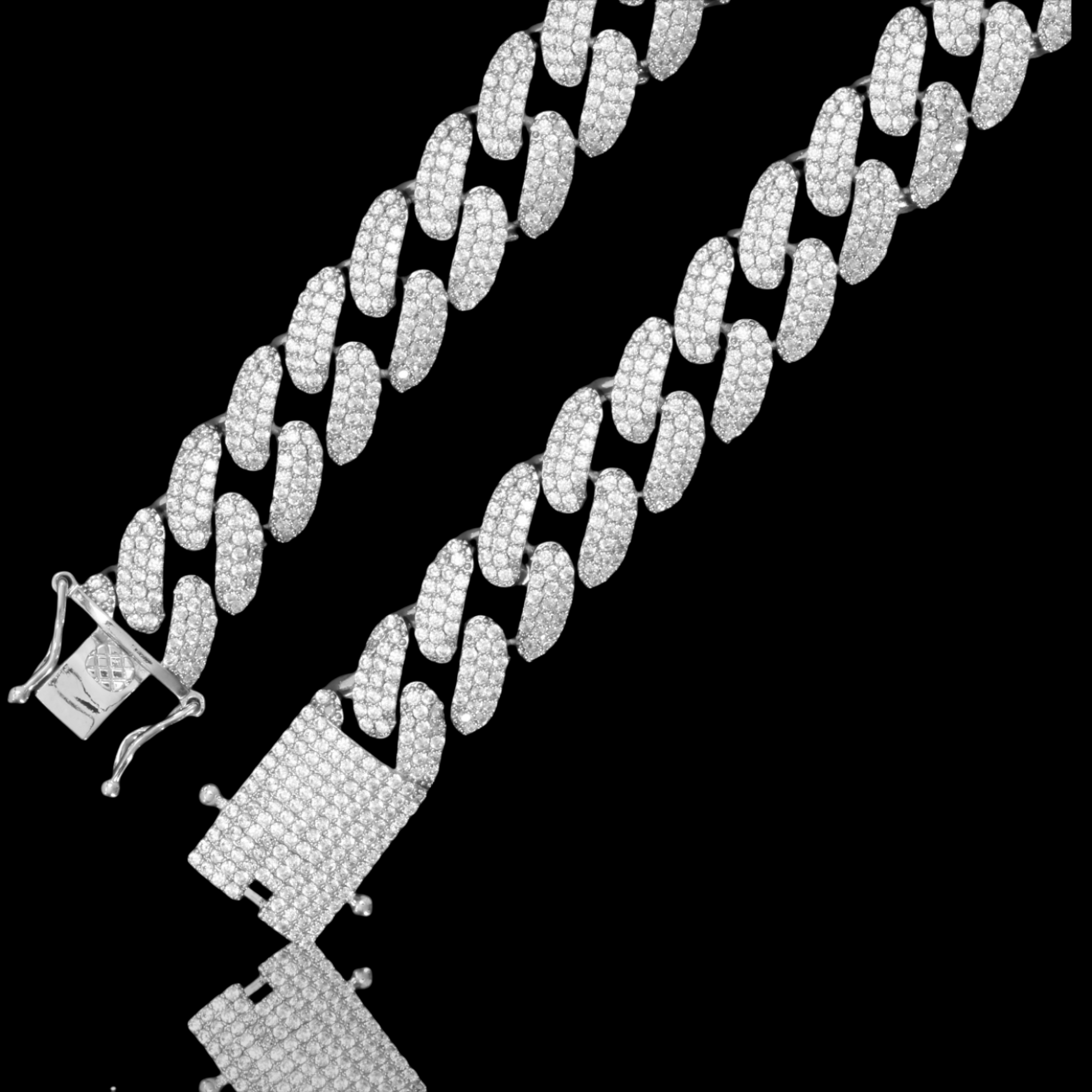 Chatoyant 14MM Sterling Silver Chain with sparkling cubic zirconia stones, showcasing a strong cuban link design.