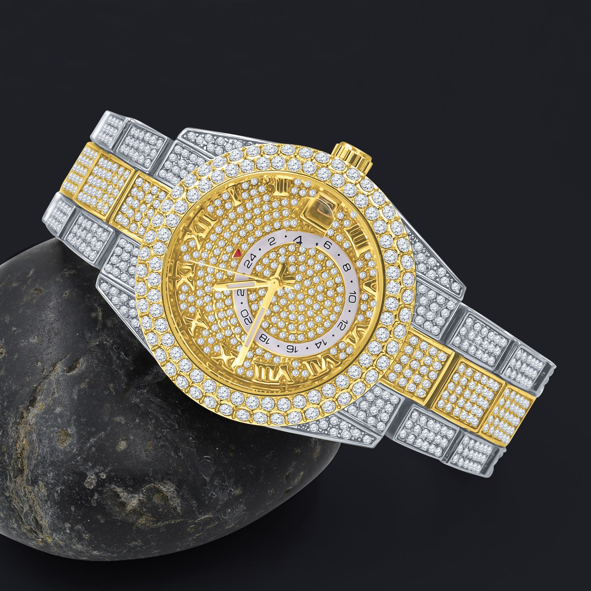 CHAUDES Hip Hop Watch I 5630542 featuring a bling metal design, European crystal bezel, and adjustable links.