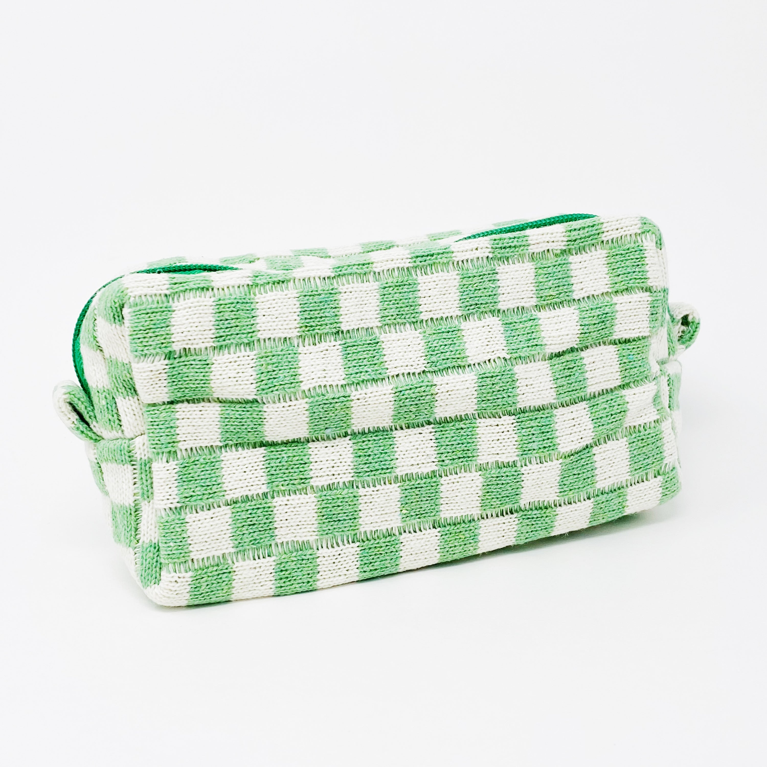 Check Yourself Cosmetic Bag with a stylish checkered pattern and light vinyl lining, perfect for organizing beauty essentials.