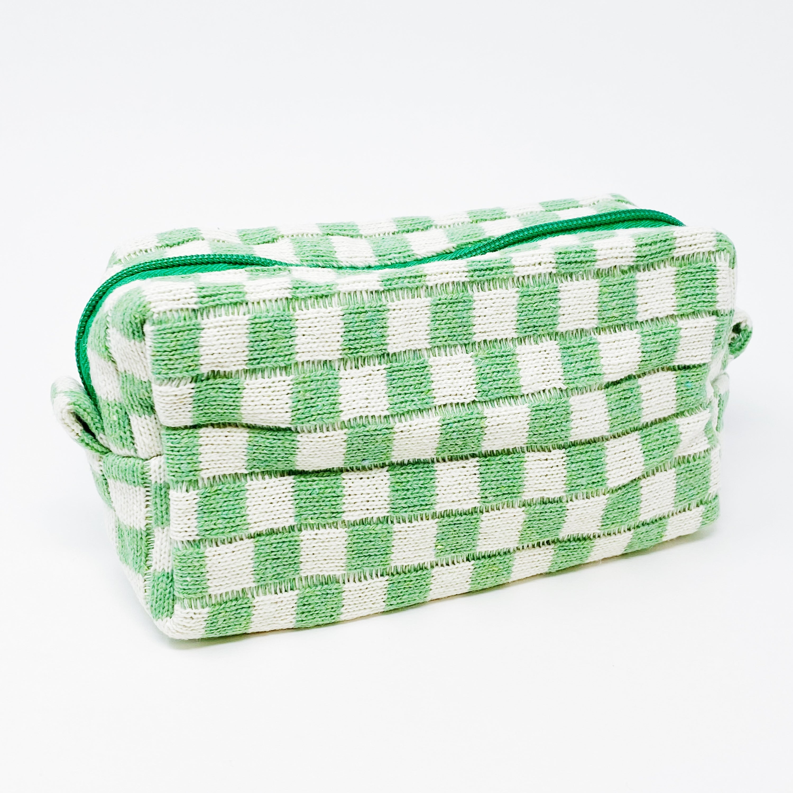 Check Yourself Cosmetic Bag with a stylish checkered pattern and light vinyl lining, perfect for organizing beauty essentials.