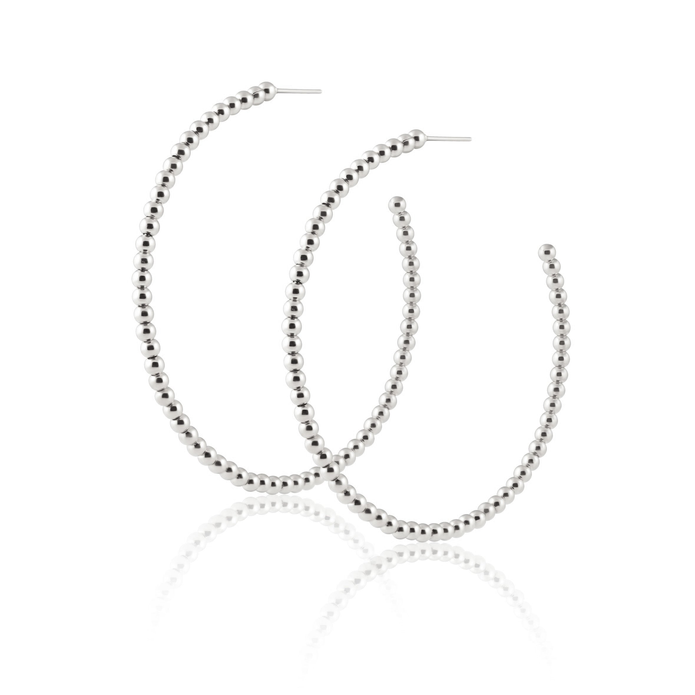 Chelsea Beaded Hoops featuring 18k gold plating, lightweight design, and a stylish 2.7-inch size.