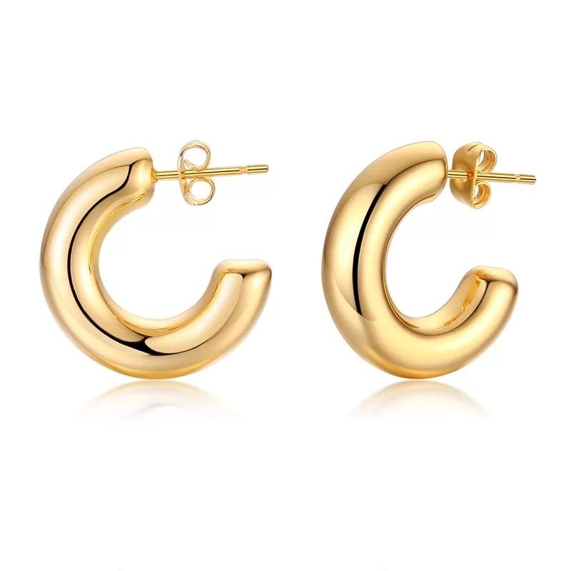 Chloe Mini Hoop earrings in rhodium or 18k gold plating, showcasing their chunky design and elegant finish.