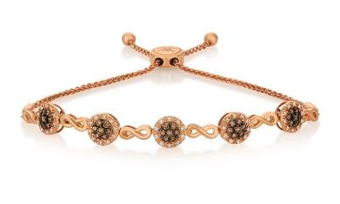 Chocolate toned bar bracelet featuring 14K rose gold plating, elegant link chain, and pull-clasp design.