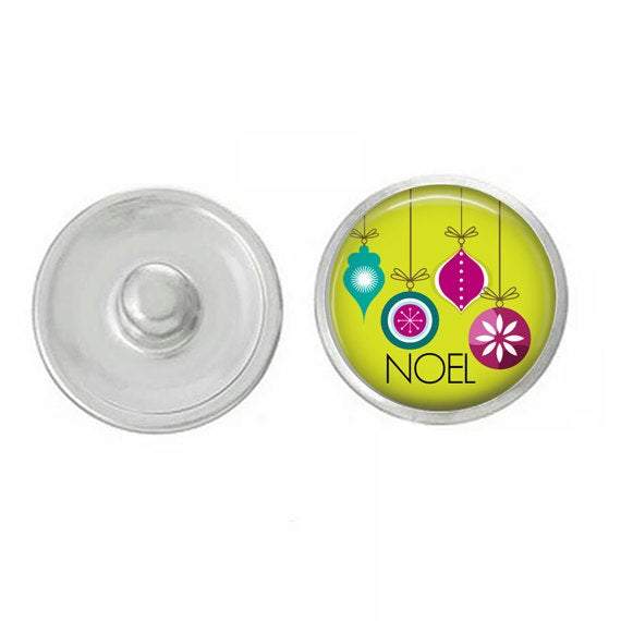 Christmas Noel Ornament Snap, colorful and festive, compatible with Ginger Snaps and other snap jewelry bases.