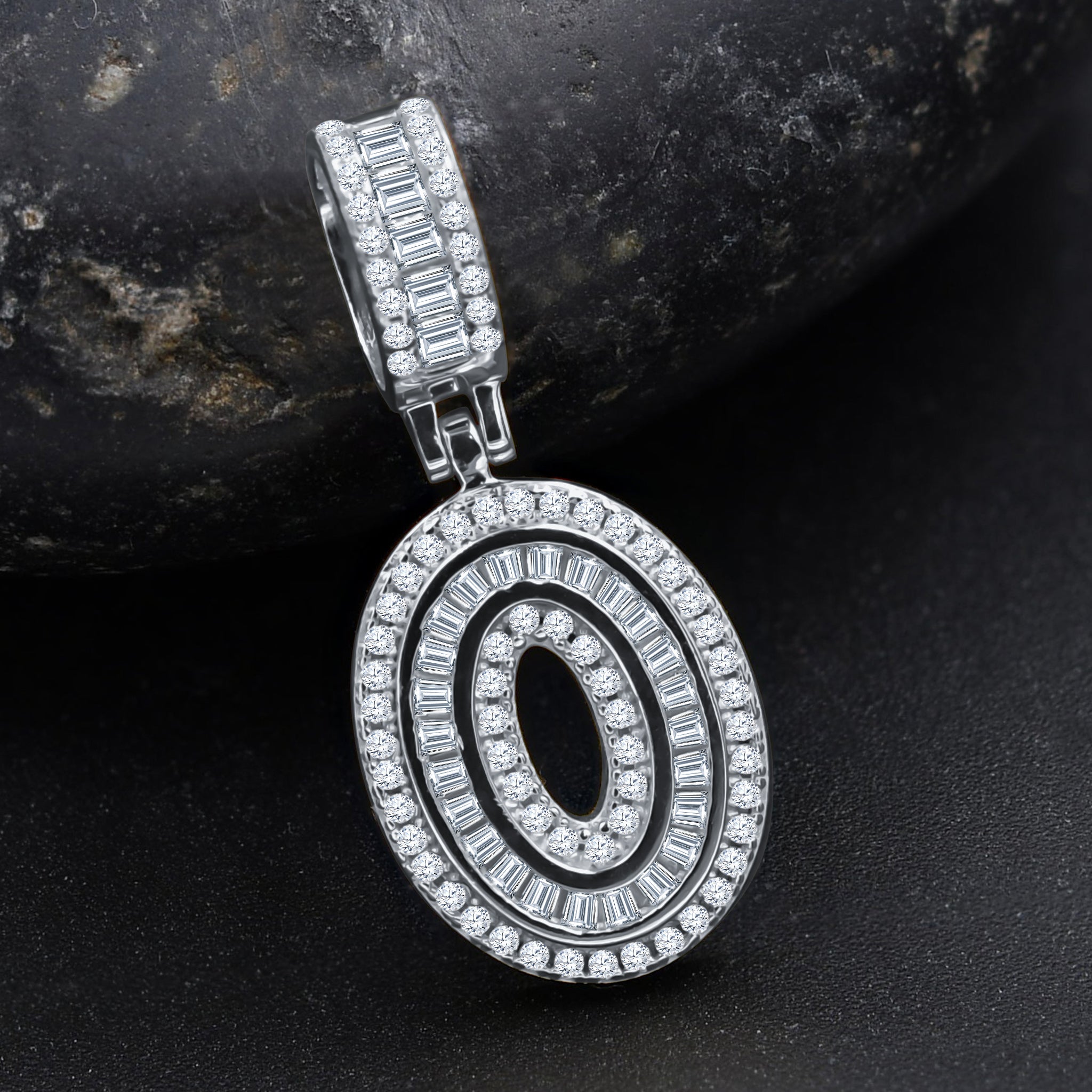 CIPHER Sterling Silver Numeric Pendant with CZ, showcasing a shiny silver finish and sparkling cubic zircon stones, ideal for sports enthusiasts.