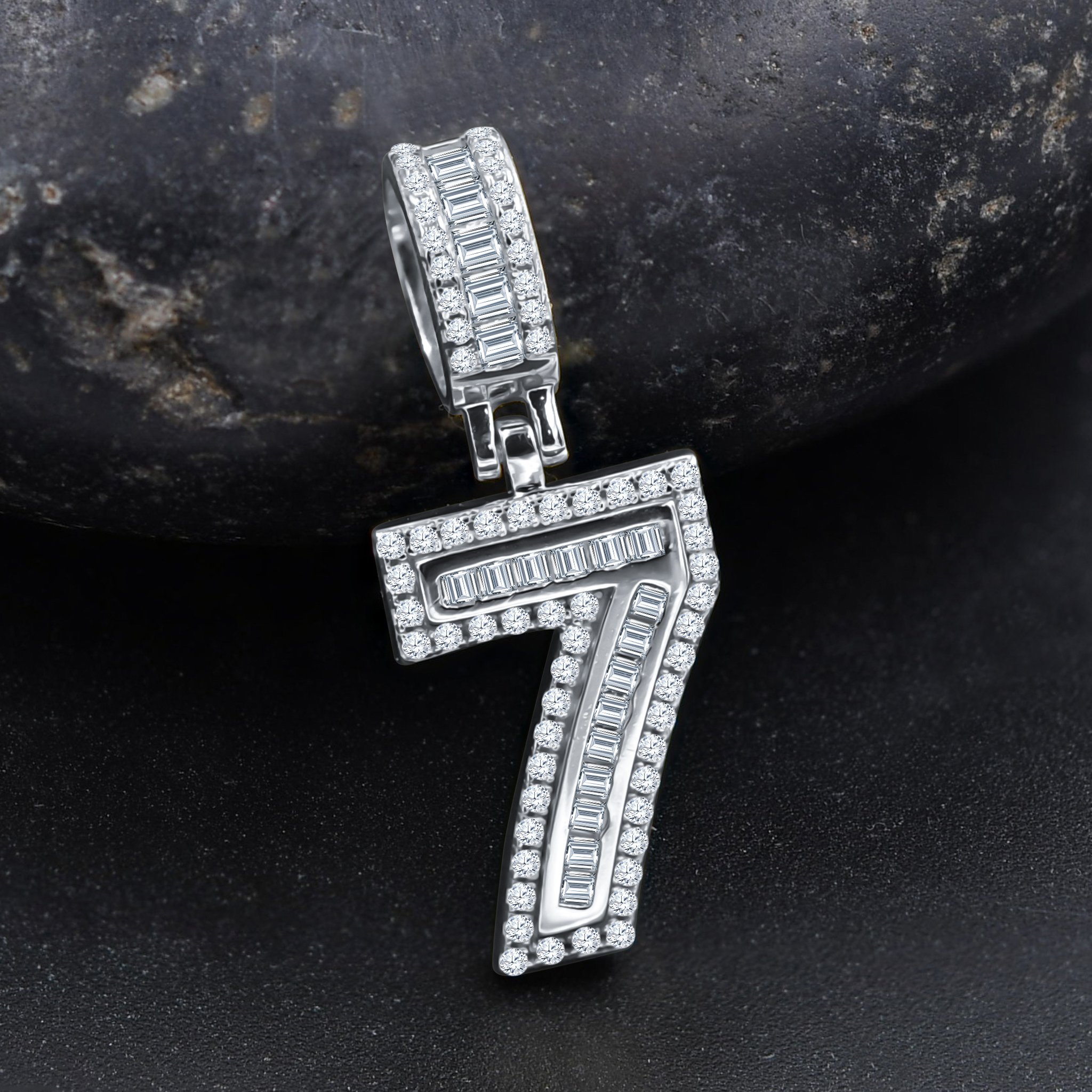 CIPHER Sterling Silver Numeric Pendant with Cubic Zircon Stones, showcasing a sleek design and customizable jersey number.