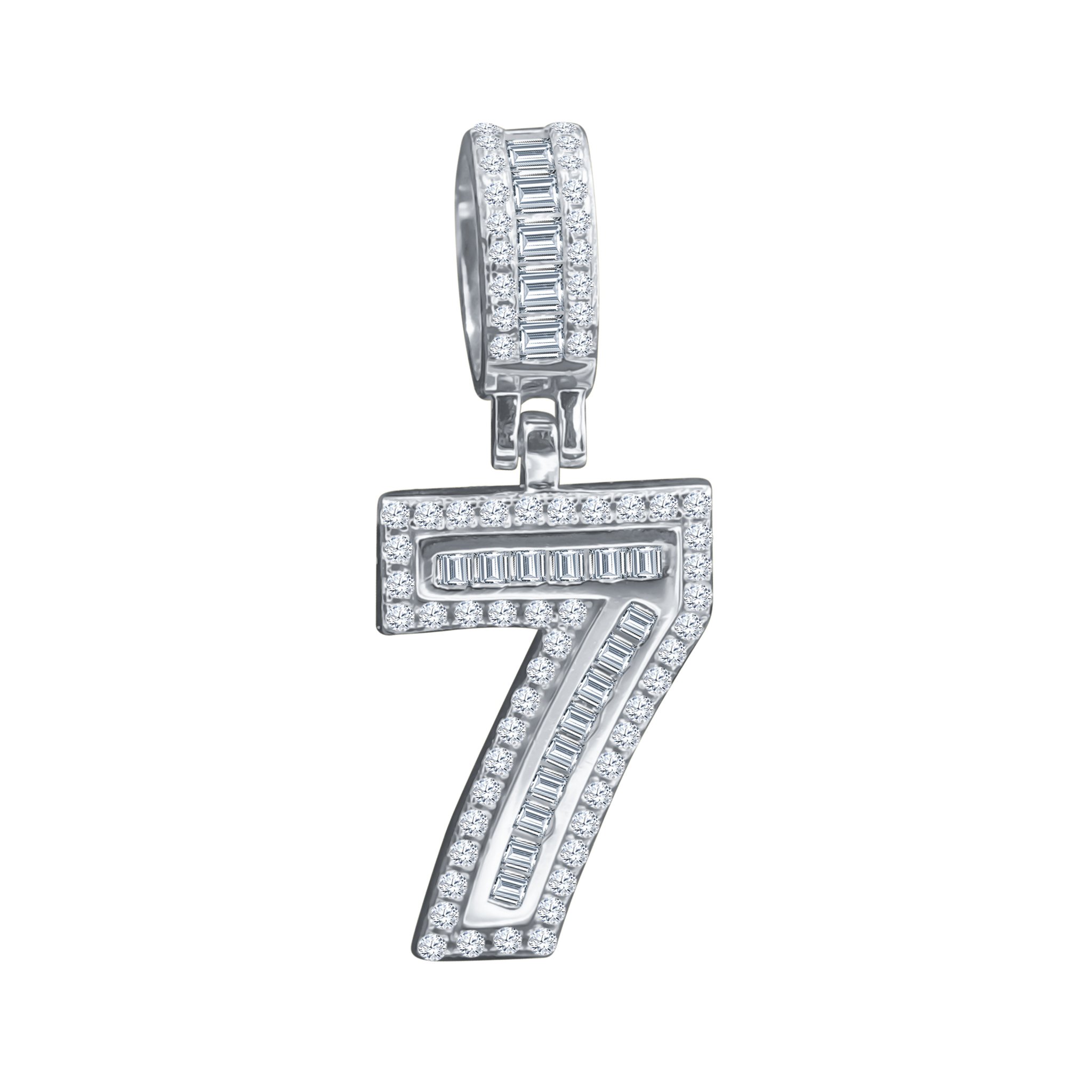 CIPHER Sterling Silver Numeric Pendant with Cubic Zircon Stones, showcasing a sleek design and customizable jersey number.