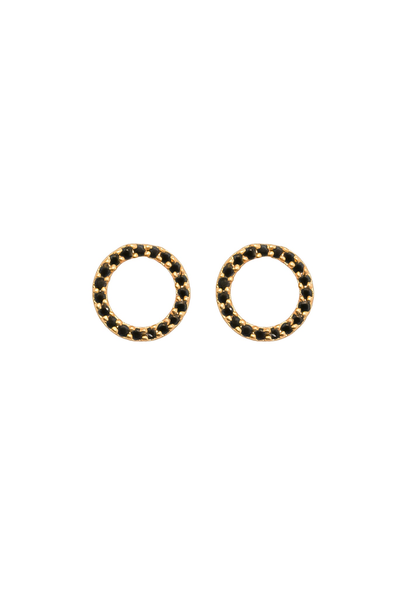 Elegant 18K gold-plated circle earrings adorned with sparkling zirconia stones, designed for pierced ears and hypoallergenic for sensitive skin.