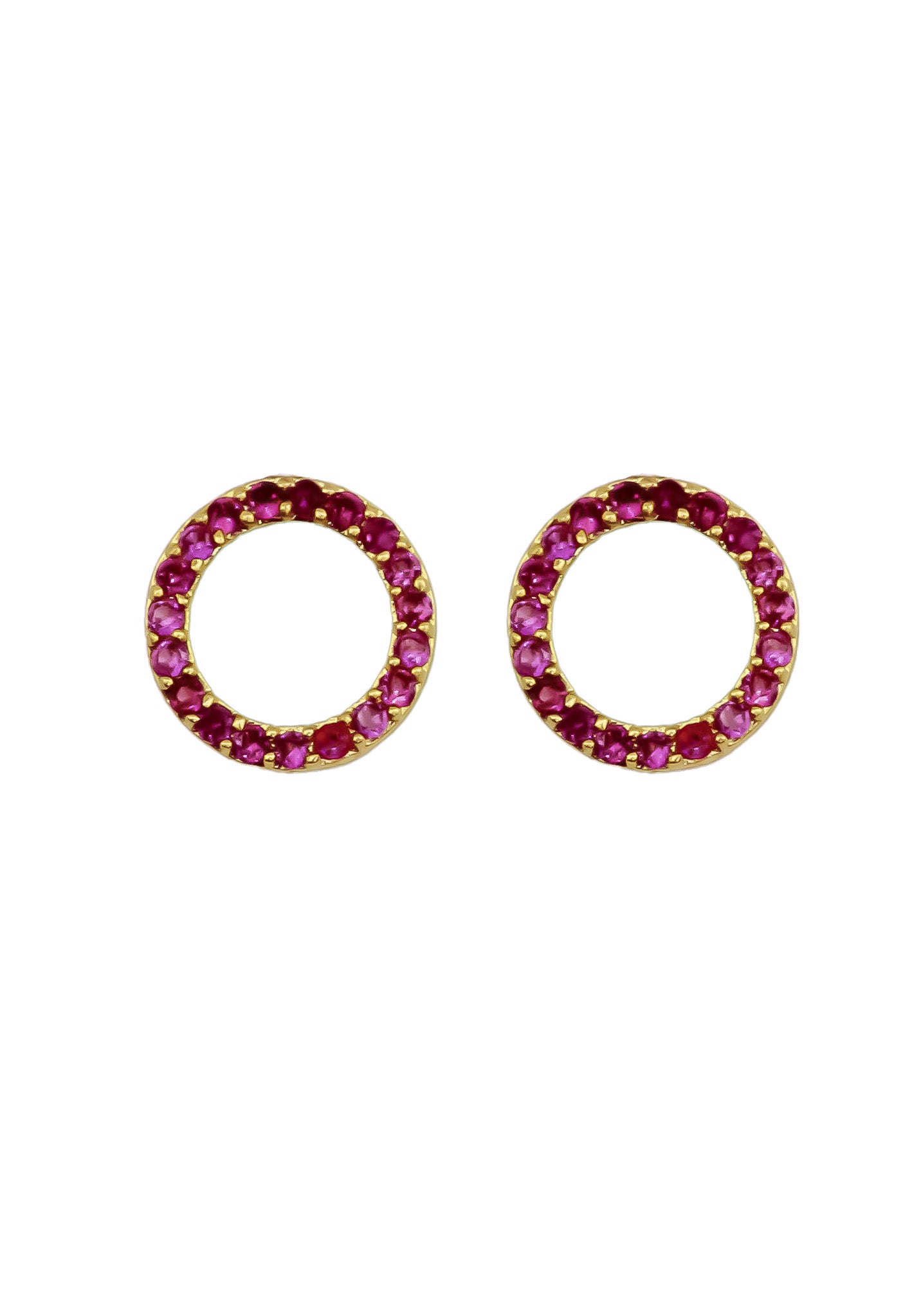 Elegant 18K gold-plated circle earrings adorned with sparkling zirconia stones, designed for pierced ears and hypoallergenic for sensitive skin.