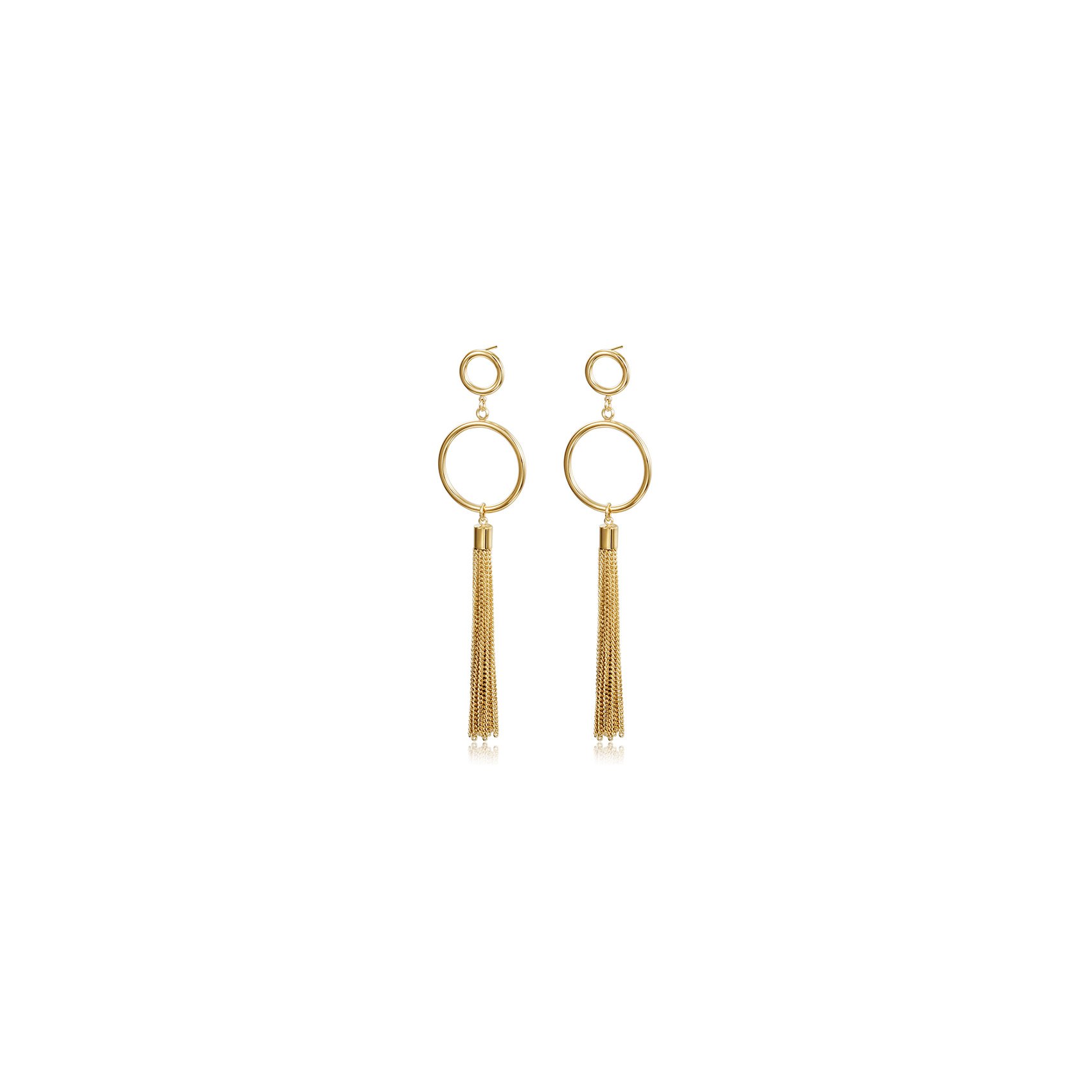 Elegant Circle Long Chain Earrings made of surgical stainless steel with gold plating, showcasing a modern design.