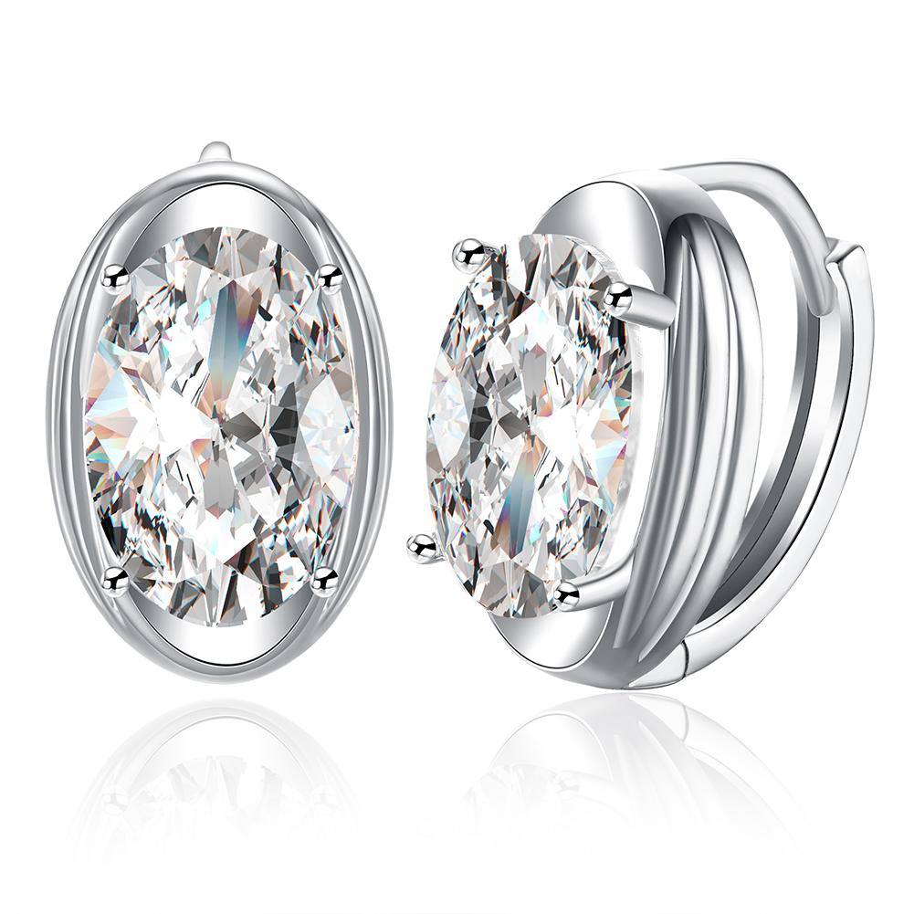 Elegant Circular Mid Elements Earrings crafted from 18K white gold, featuring certified crystals, designed for comfort and hypoallergenic wear.