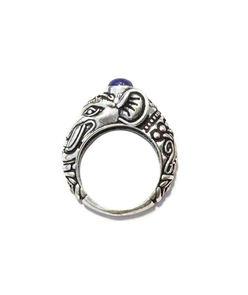 A handmade Circus Elephant Ring featuring intricate designs, crafted from hypoallergenic brass and silver, perfect for festival wear.