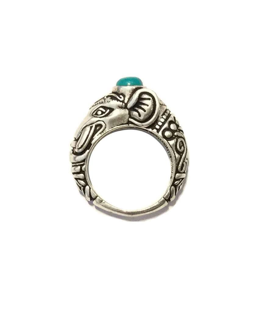 A handmade Circus Elephant Ring featuring intricate designs, crafted from hypoallergenic brass and silver, perfect for festival wear.