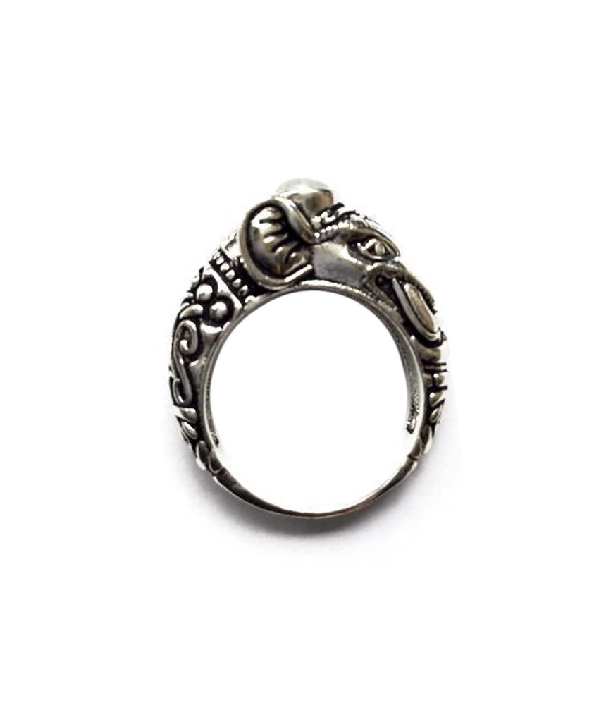 A handmade Circus Elephant Ring featuring intricate designs, crafted from hypoallergenic brass and silver, perfect for festival wear.