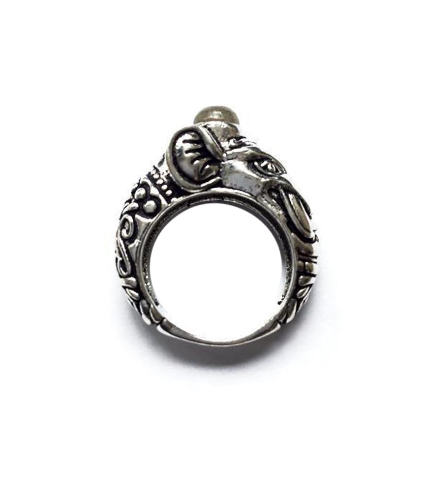 A handmade Circus Elephant Ring featuring intricate designs, crafted from hypoallergenic brass and silver, perfect for festival wear.