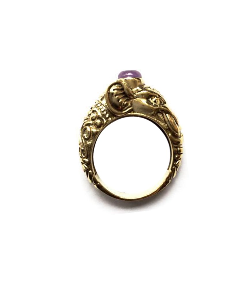 A handmade Circus Elephant Ring featuring intricate designs, crafted from hypoallergenic brass and silver, perfect for festival wear.