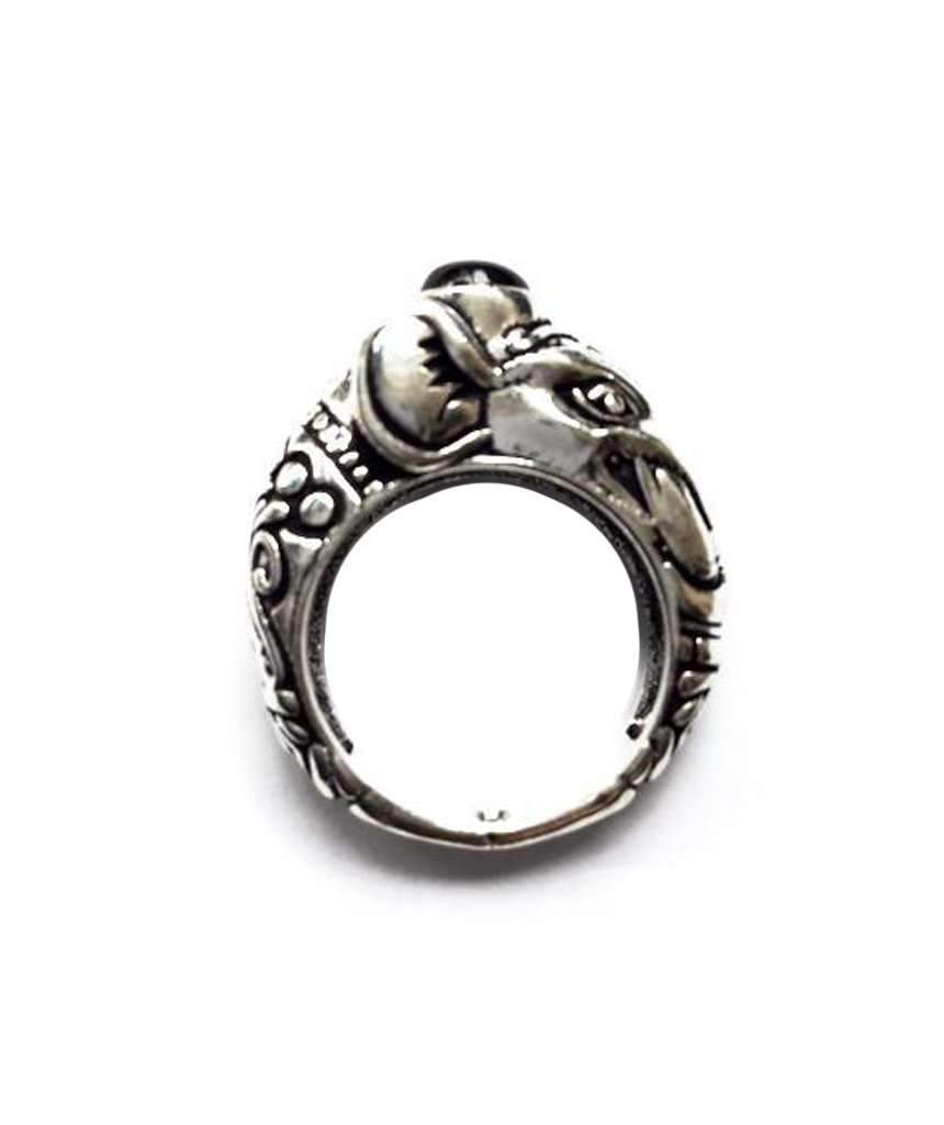 A handmade Circus Elephant Ring featuring intricate designs, crafted from hypoallergenic brass and silver, perfect for festival wear.