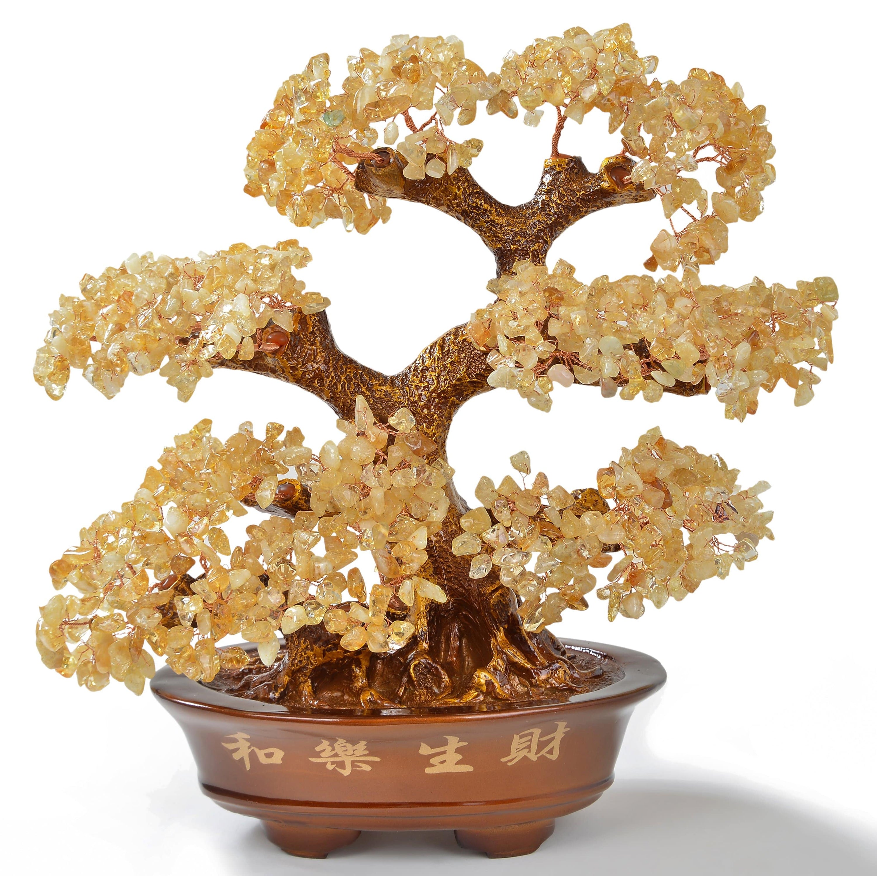 A beautifully crafted Citrine Tree of Life made with polished gemstones, set on a resin and wood base, symbolizing health, wealth, and wisdom.