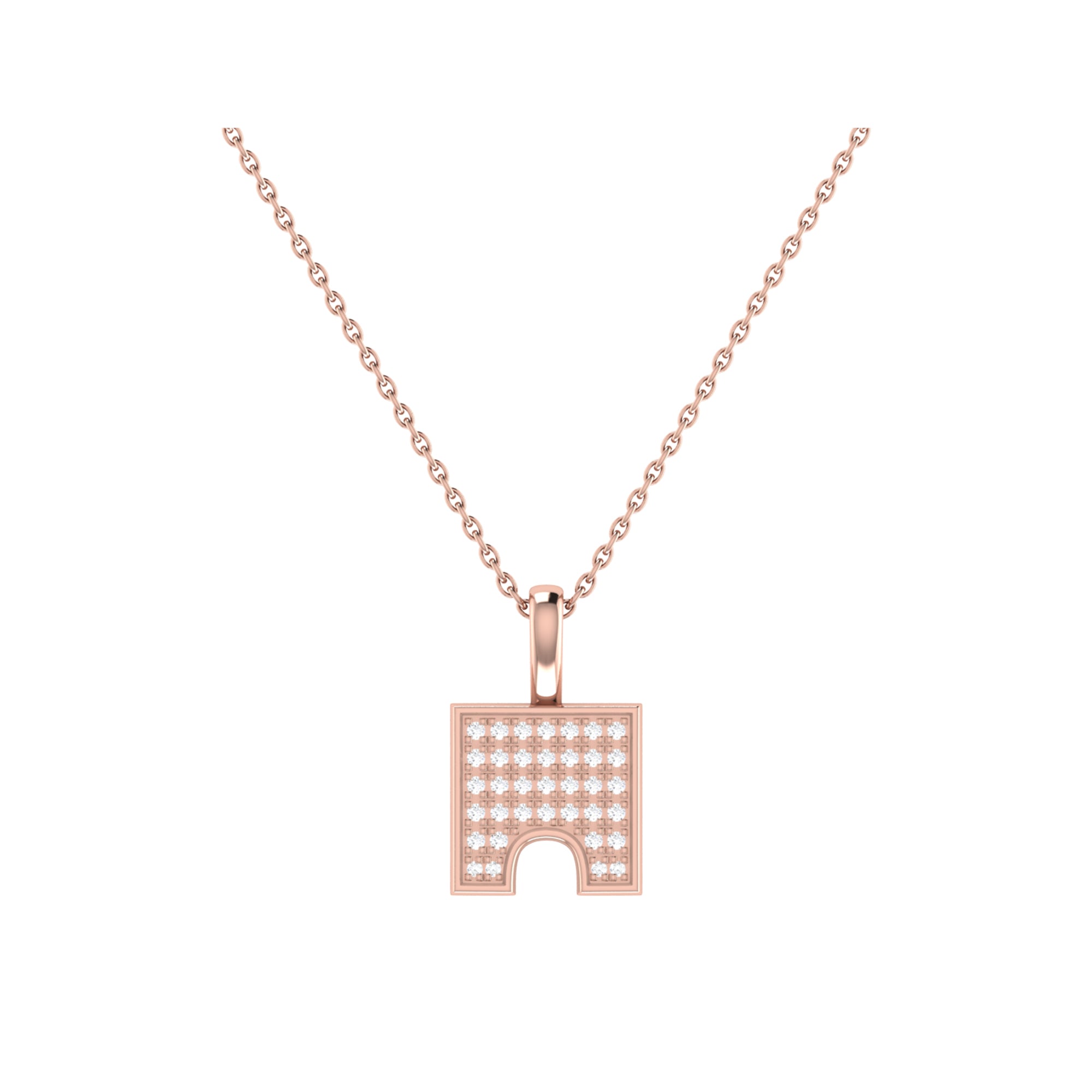 City Arches Square Diamond Pendant in 14K Rose Gold Vermeil, featuring genuine diamonds and an 18-inch cable chain.