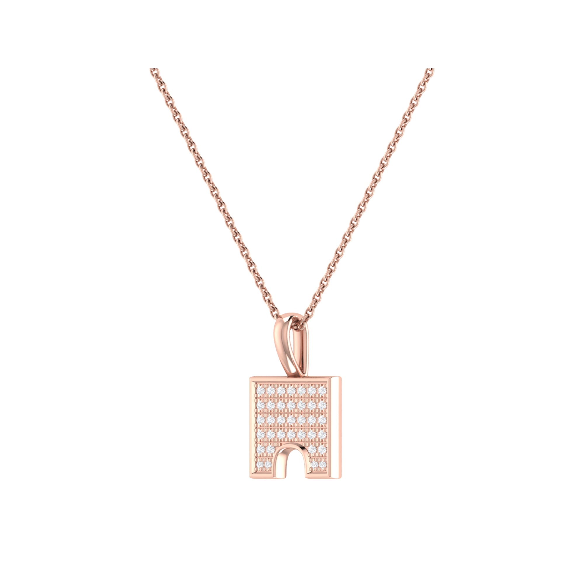 City Arches Square Diamond Pendant in 14K Rose Gold Vermeil, featuring genuine diamonds and an 18-inch cable chain.