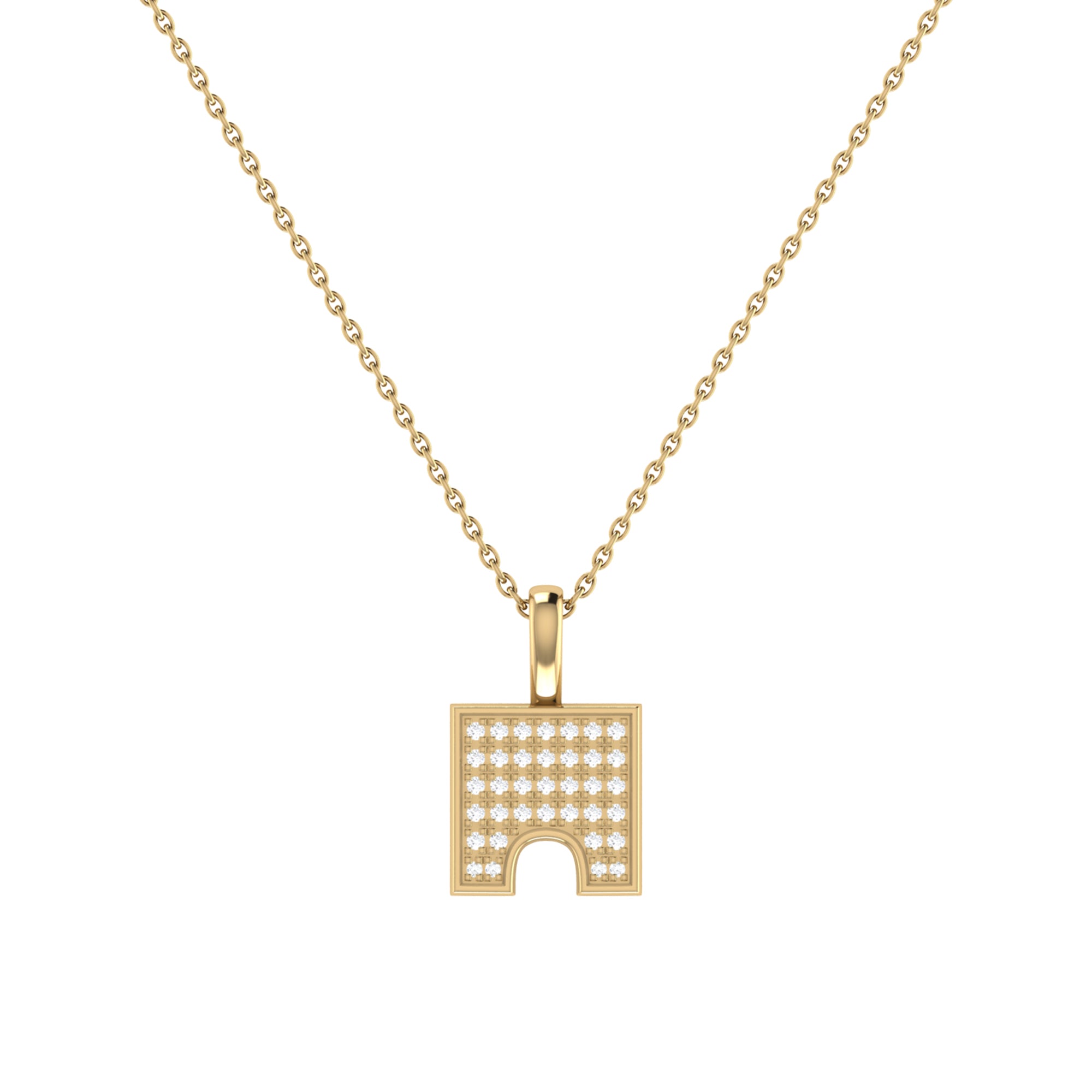 City Arches Square Diamond Pendant crafted in 925 Sterling Silver with 14K Yellow Gold Vermeil plating, featuring genuine diamonds in a micro pave setting.