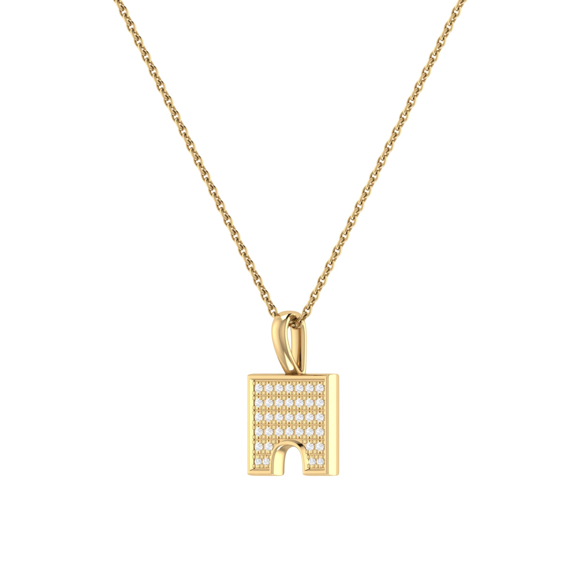 City Arches Square Diamond Pendant crafted in 925 Sterling Silver with 14K Yellow Gold Vermeil plating, featuring genuine diamonds in a micro pave setting.