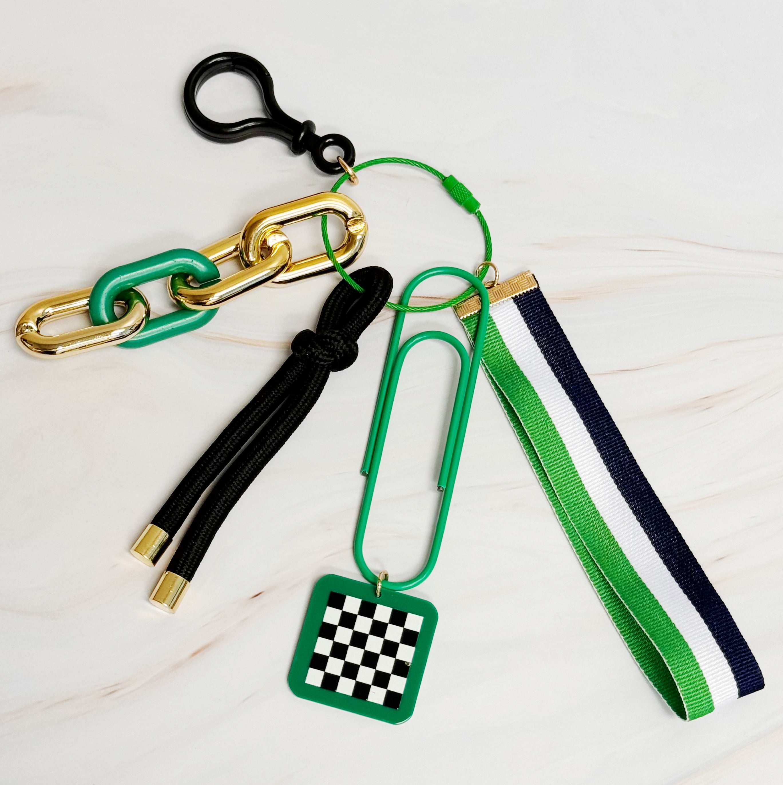 City Hip Jingle Key Chain featuring a colorful design with a wrist strap and screw locking ring, perfect for keys and bag decor.