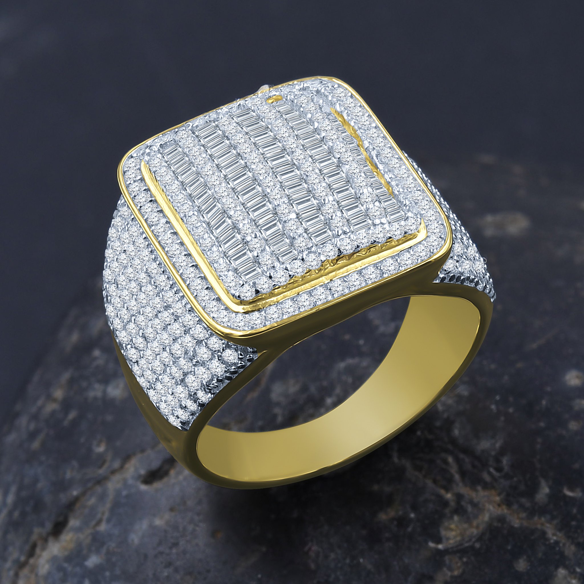 Clamorous Silver Ring featuring Cubic Zirconias set in 925 sterling silver with a gold slick finish, showcasing an elegant design.