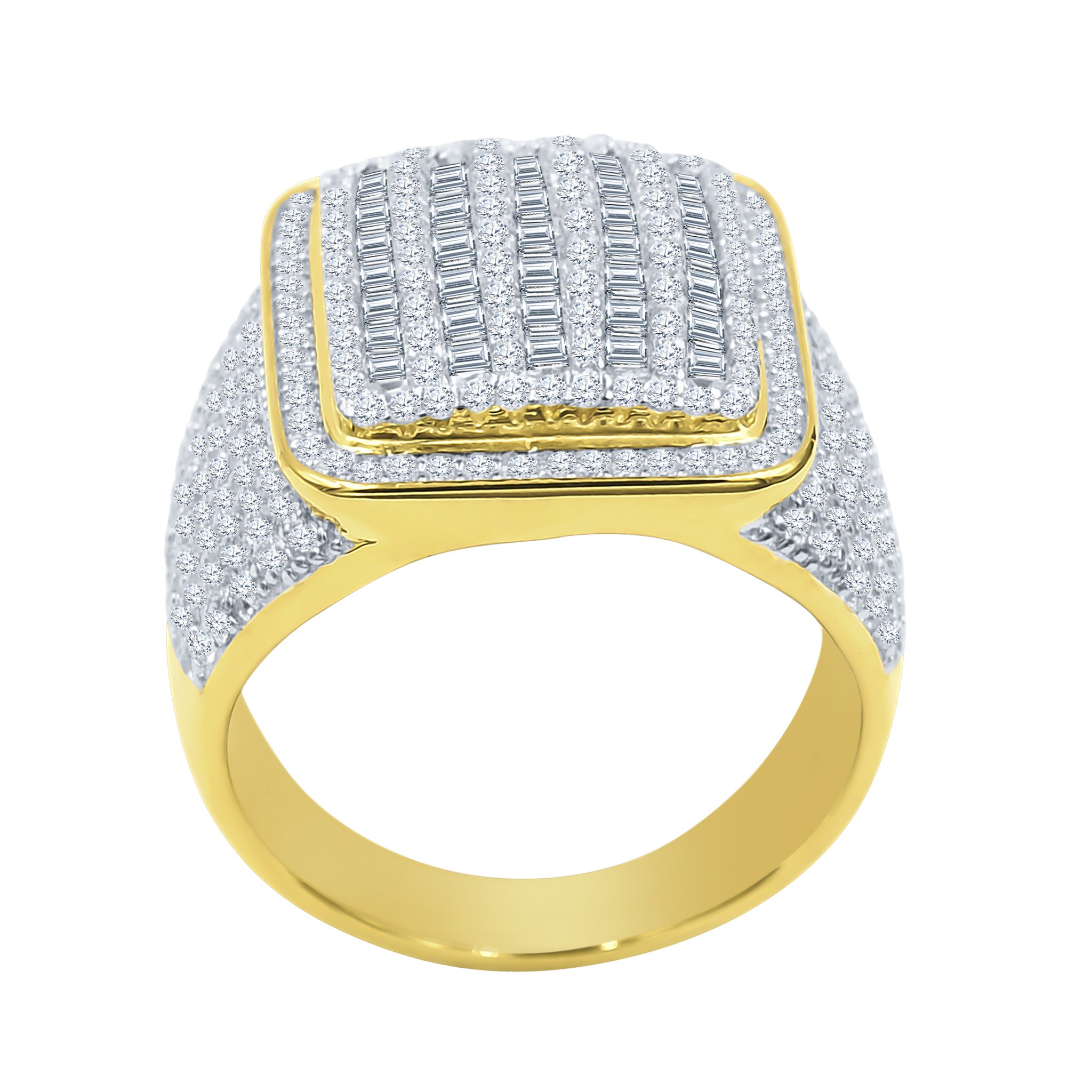 Clamorous Silver Ring featuring Cubic Zirconias set in 925 sterling silver with a gold slick finish, showcasing an elegant design.