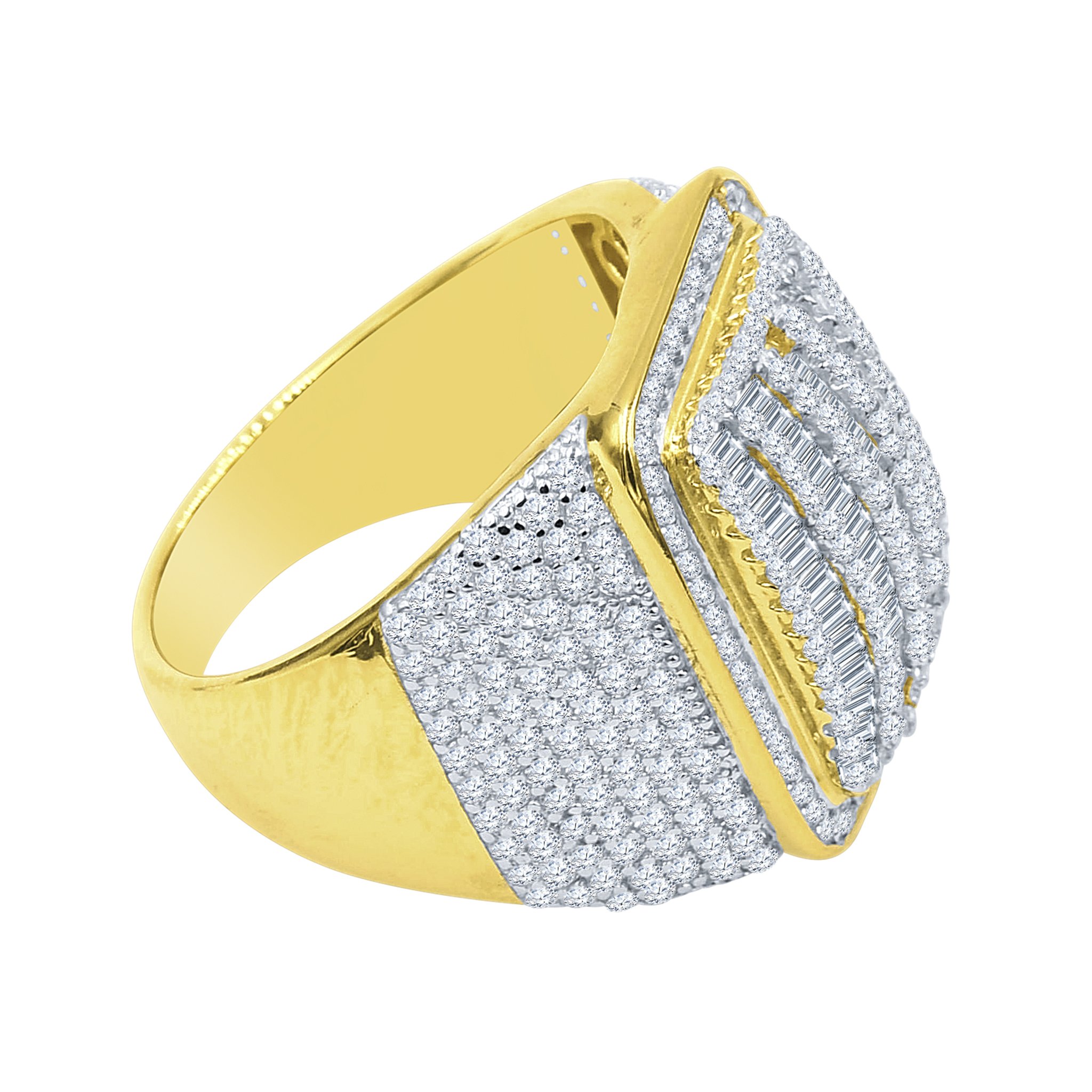 Clamorous Silver Ring featuring Cubic Zirconias set in 925 sterling silver with a gold slick finish, showcasing an elegant design.