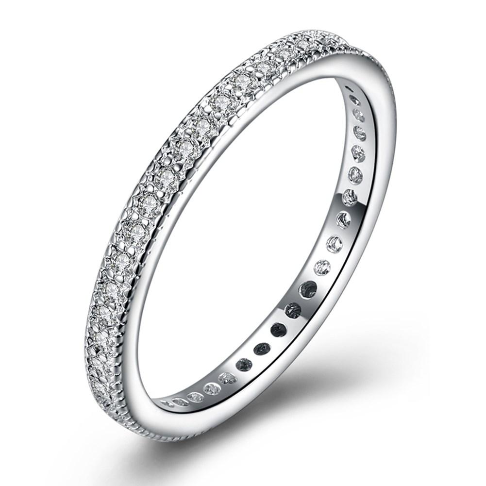 Classic Austrian Crystal Wedding Band Ring Set featuring shimmering crystals on an 18K white gold plated band, elegantly designed for weddings.