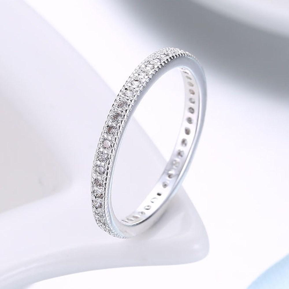 Classic Austrian Crystal Wedding Band Ring Set featuring shimmering crystals on an 18K white gold plated band, elegantly designed for weddings.