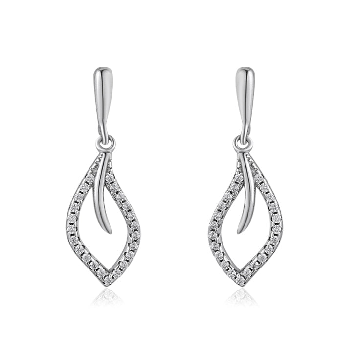 Classic elegant earrings made of 925 sterling silver with white gold finish and white sapphire stone, showcasing timeless beauty.