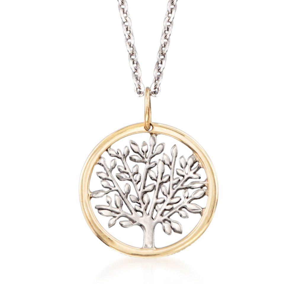 Classic Essential Tree Of Life Circular Pendant Necklace in 14K Gold with link chain and lobster clasp, showcasing elegant design.