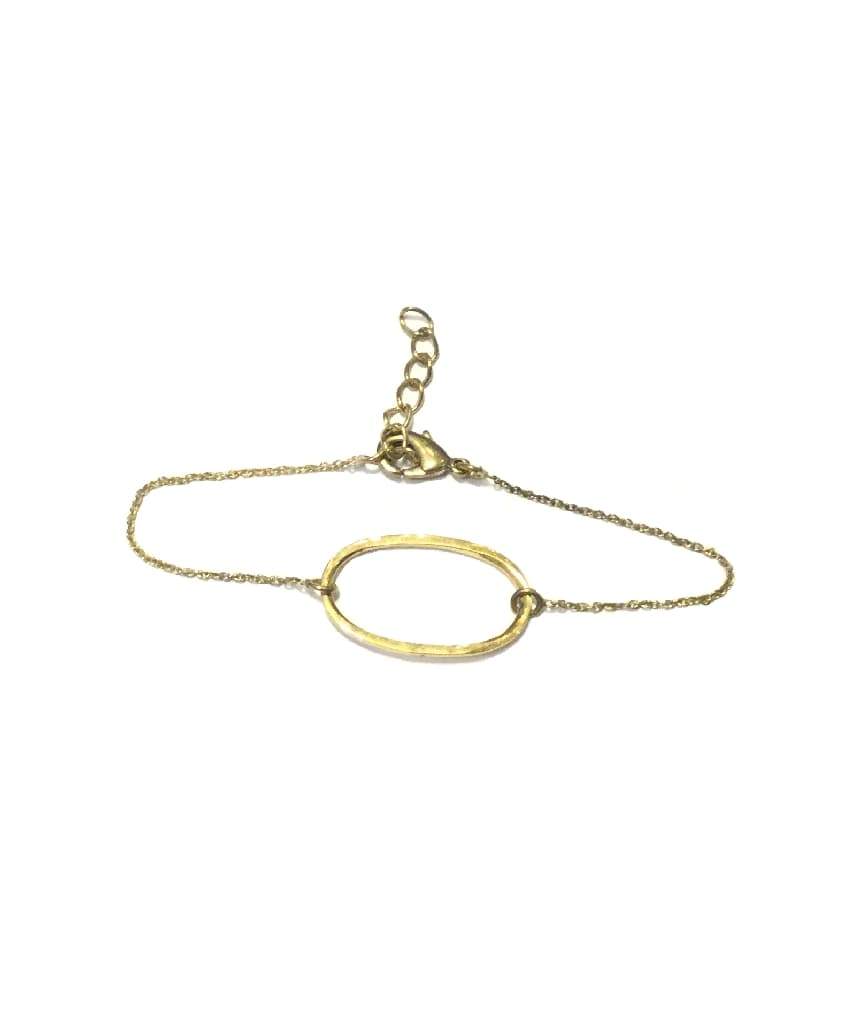 Classic Geometric Bracelet featuring linked shape center and double delicate chains, available in silver and gold finishes.